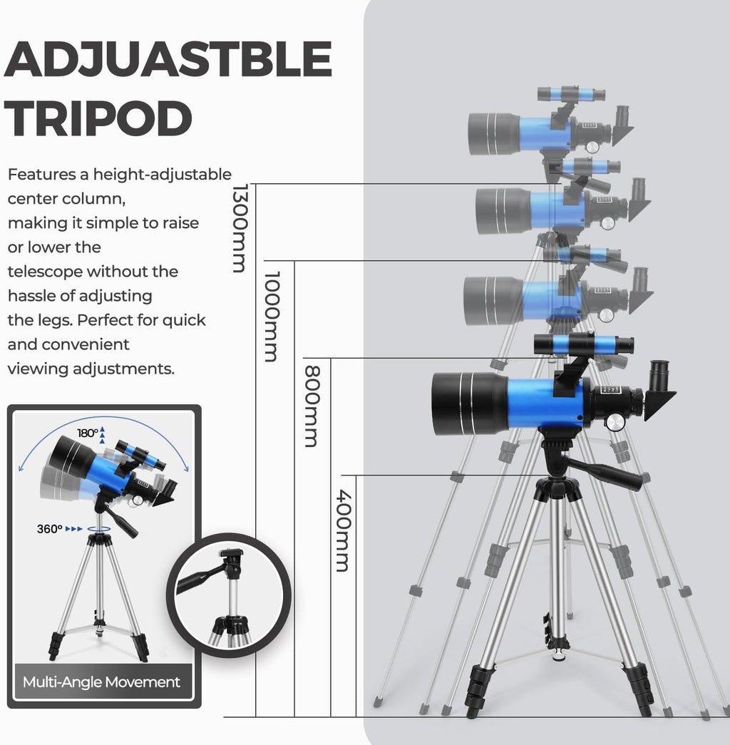 Telescope for Kids & Beginners, 70mm Aperture Portable Telescopes with 3 Eyepieces, Height Adjustable Tripod & Phone