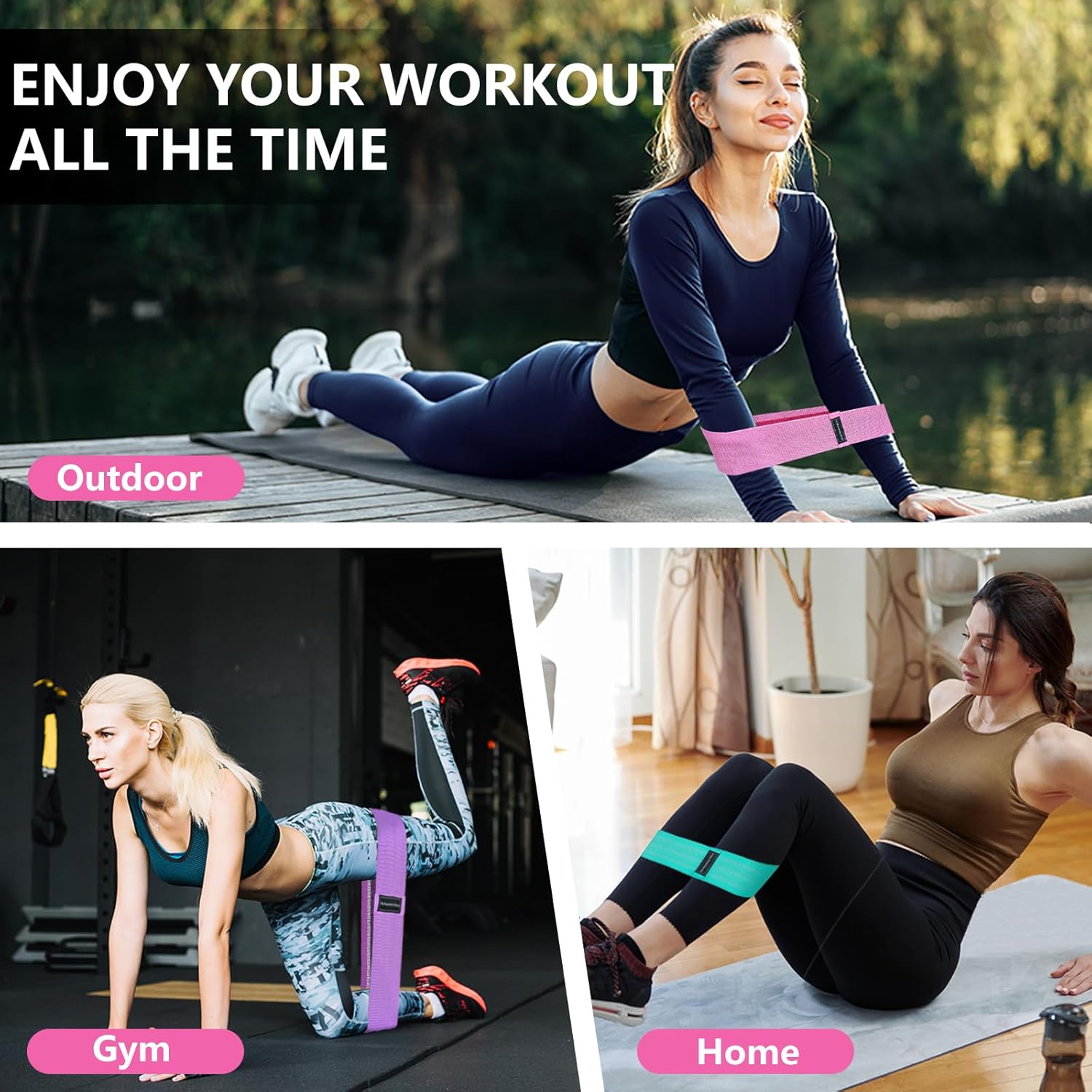 Exercise Bands, 3 Levels Fabric Resistance Bands for Working Out, Workout Bands Resistance for Women & Men