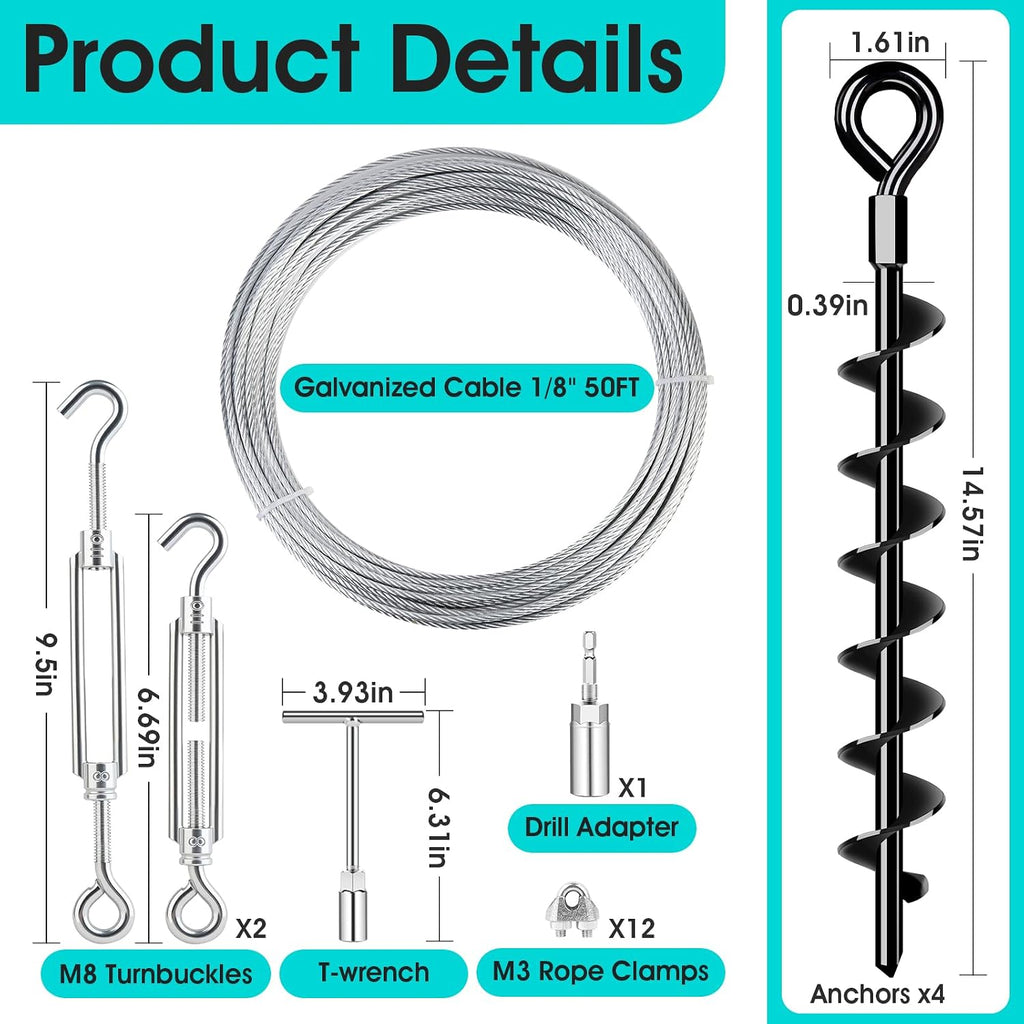 Ground Anchors Heavy Duty Shed Anchors Kit Mobile Home Anchor, 4x15in | Trampoline Anchors with 1/8" Galvanized Cable