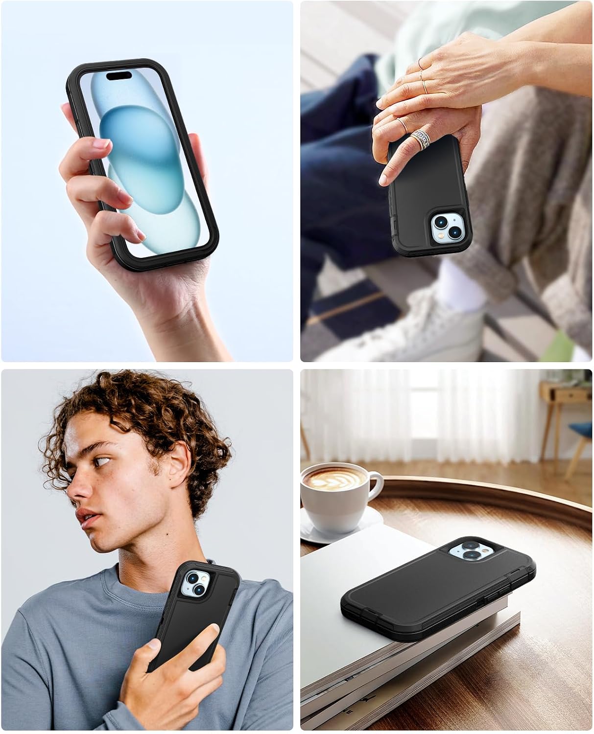 for iPhone 15 5G Case Heavy Duty Tough & Rugged Protection - Black | Dropproof & Dual-Layer Protective Back Cover