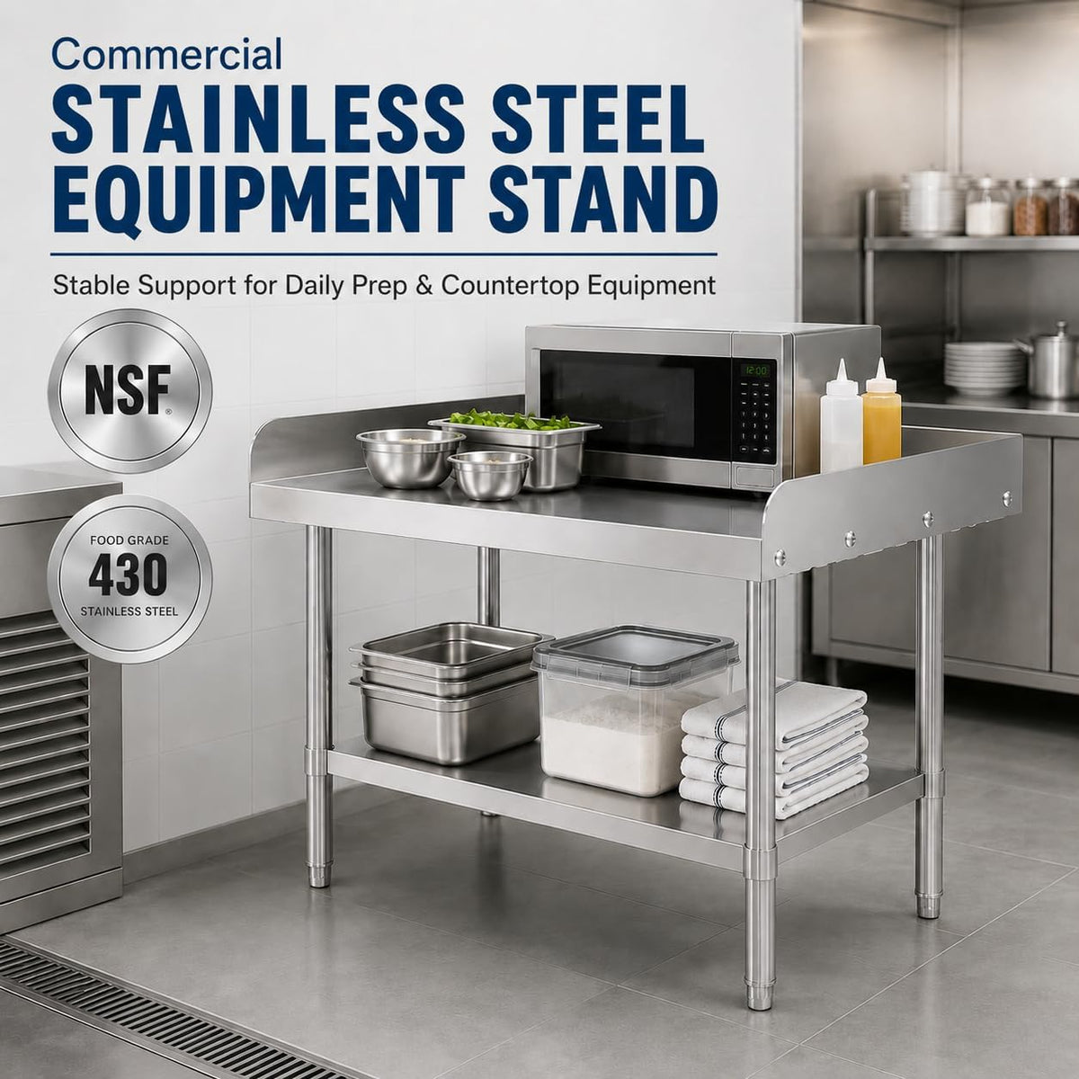 Stainless Steel Equipment Stand, 24 x 24 x 26 Inch Work Table
