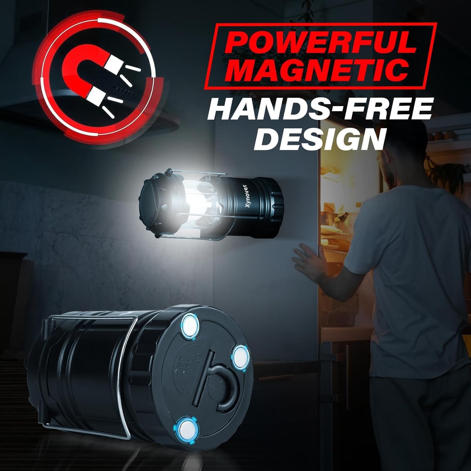 4-Pack Solar Camping Lanterns,Rechargeable LED with USB/Solar/AA Battery,Magnetic Base,Hanging Hook,Collapsible
