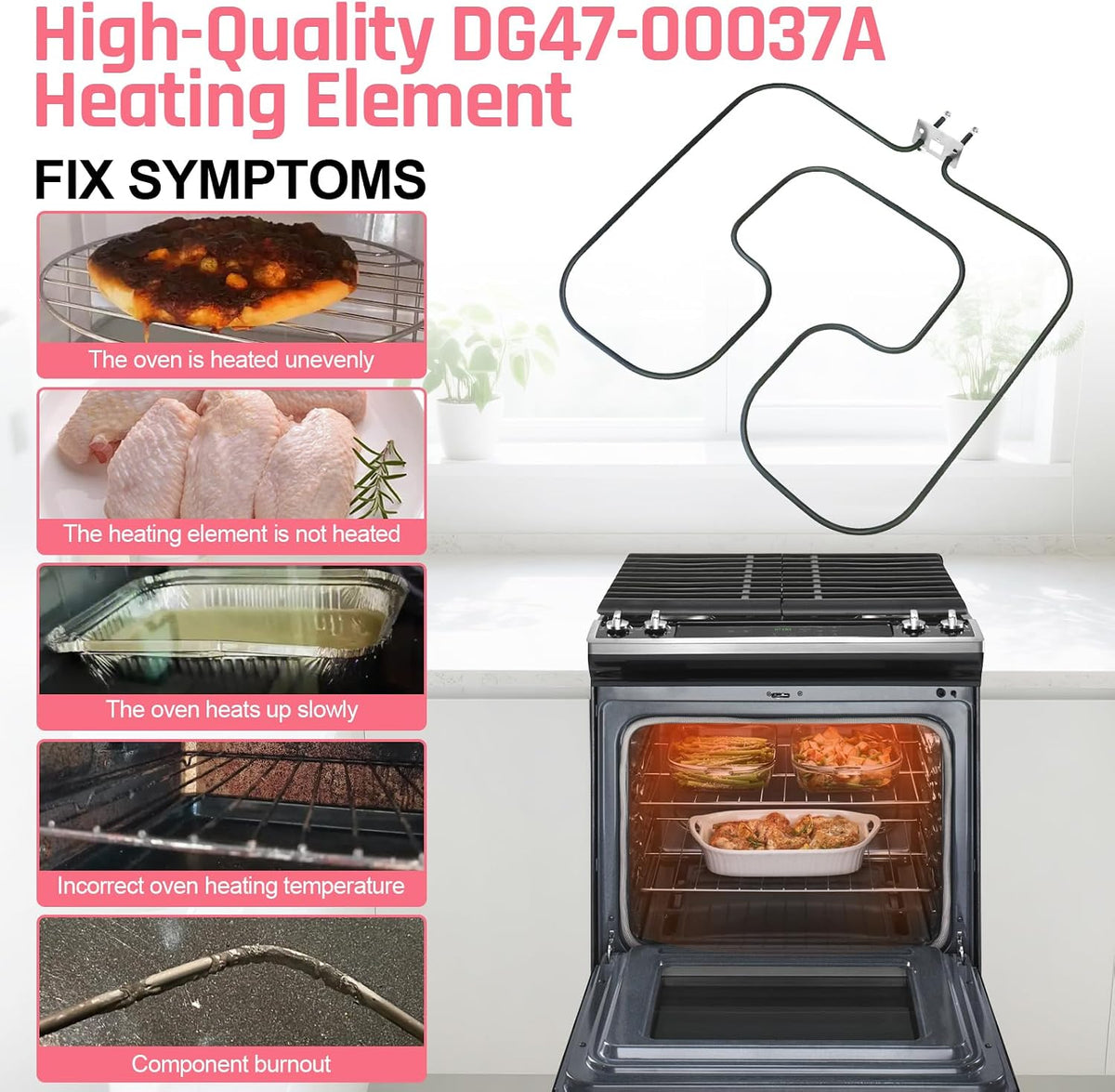 LXun Upgrad DG47-00037A Oven Heating Element Compatible with Samsung Electric Freestanding Range Oven Stove Part DG47-00037A Oven Bake Element for Range Broil Element Heater Replace AP4342874 2087536