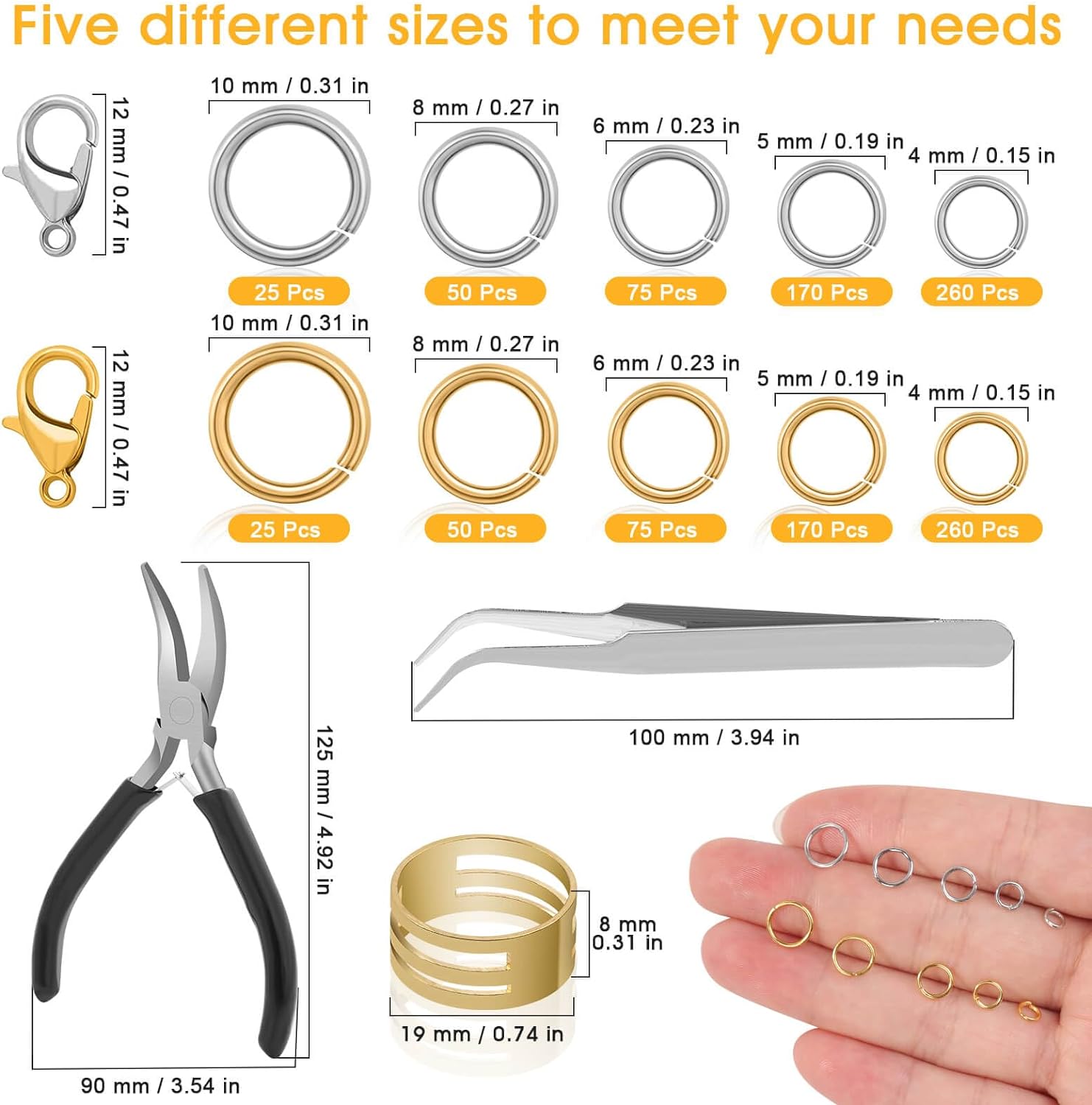 Jump Rings for Jewelry Making Supplies and Necklace Repair with Jump Ring Pliers and Open Jump Ring(1200Pcs Silver