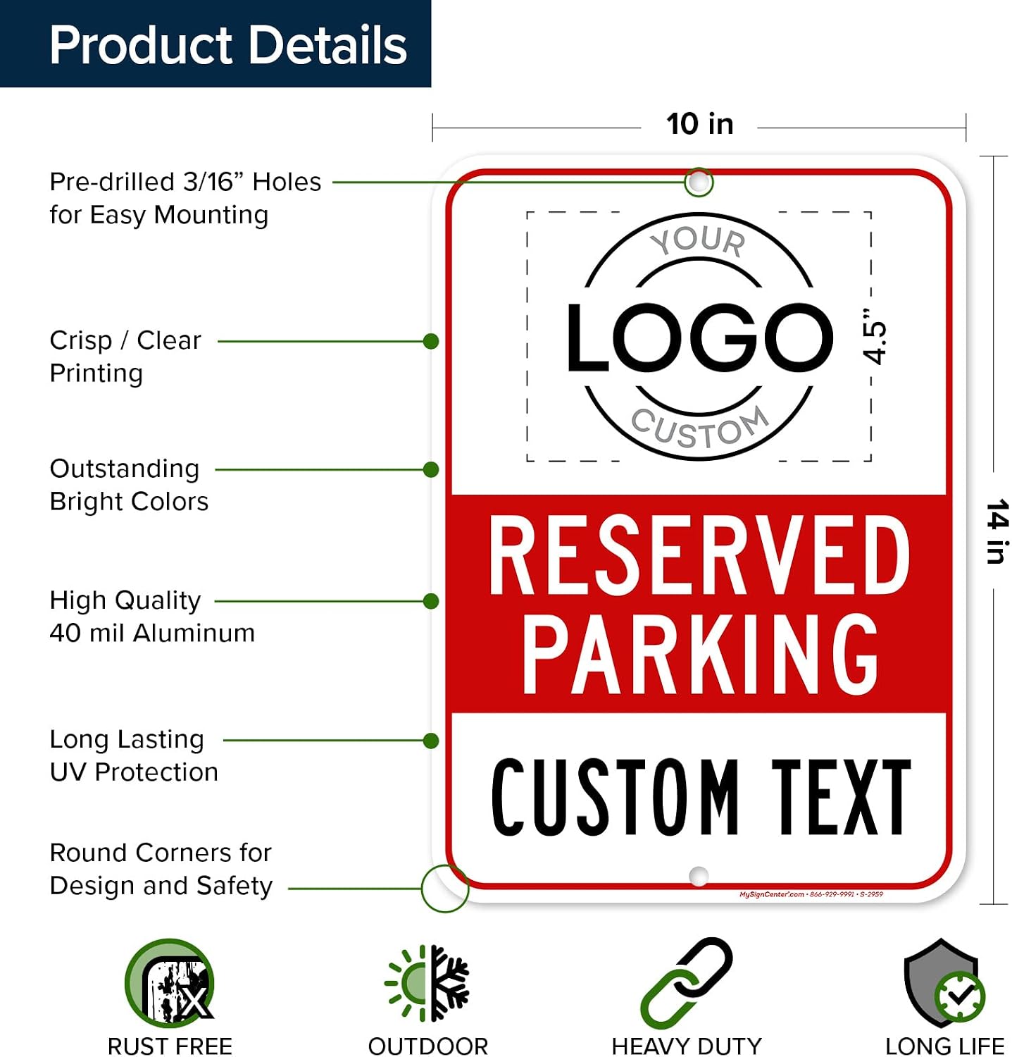 Custom No Parking Sign, Custom Reserved Parking Signs for Business, 10x14 Inches, Rust Free .040 Aluminum, Fade