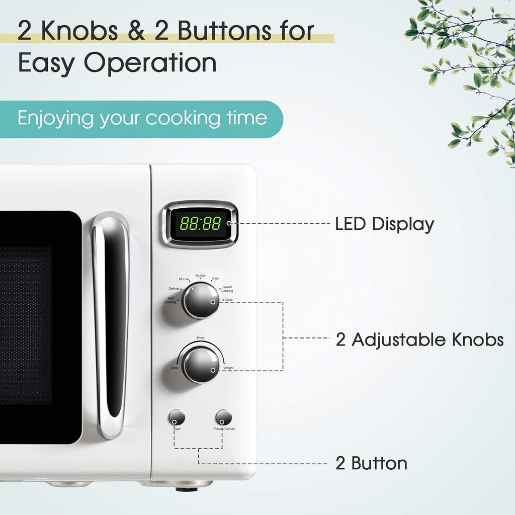 Retro Microwave 0.9Cu.Ft, 900W Countertop Microwave Oven w/5 Power Level, Defrost & Auto Cooking, LED Display, Pull