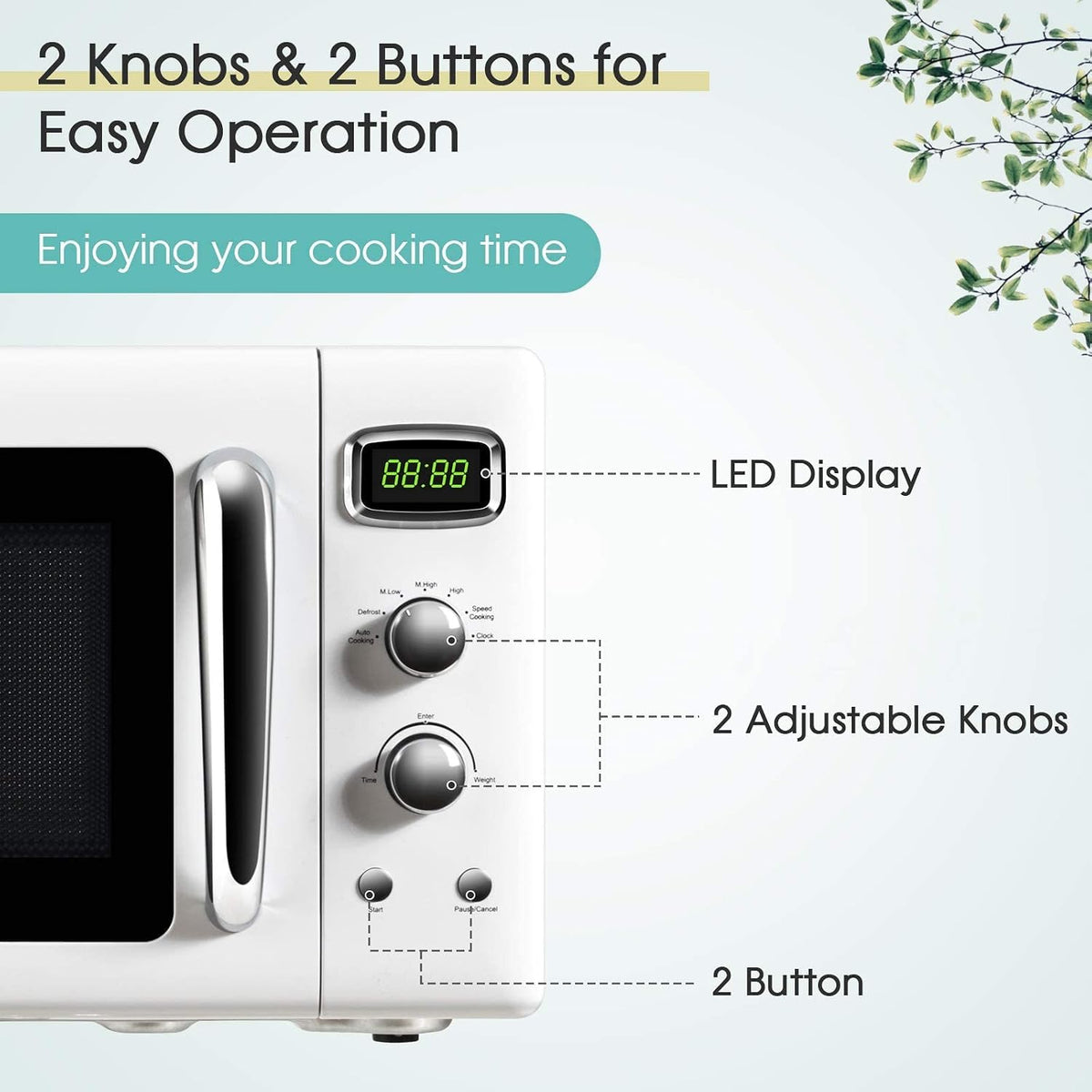 Retro Microwave 0.9Cu.Ft, 900W Countertop Microwave Oven w/5 Power Level, Defrost & Auto Cooking, LED Display, Pull