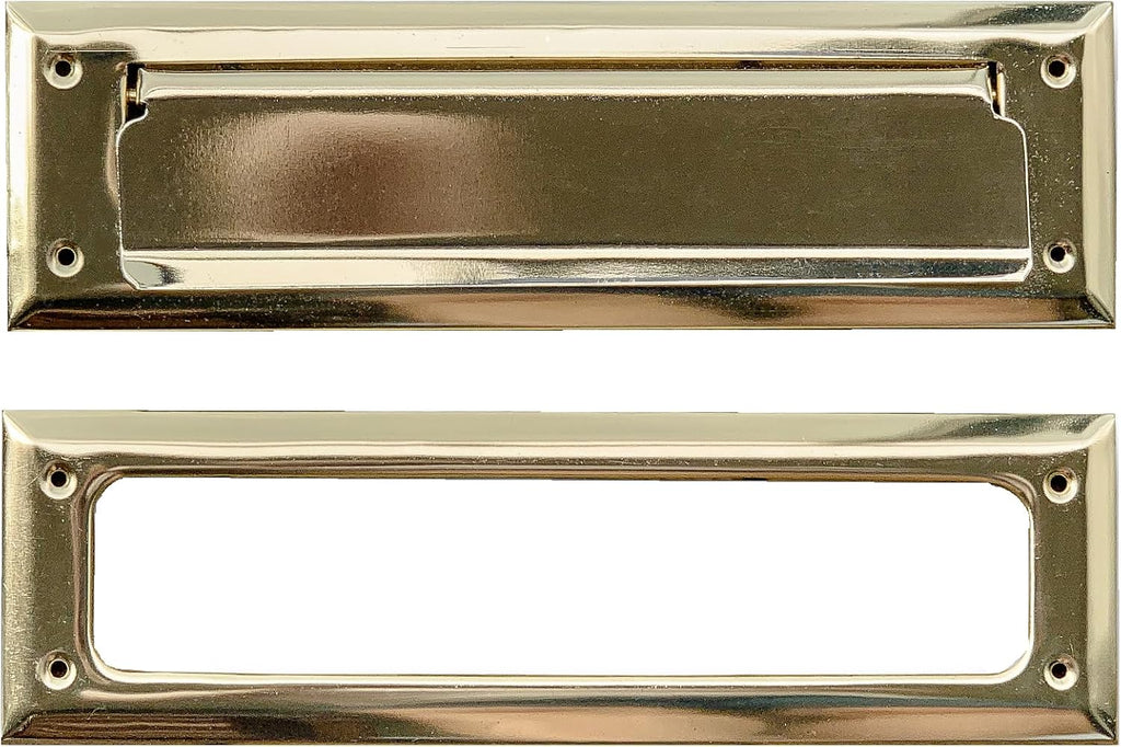 Solid Steel Gold Color | Mail Slot Fits to Most Doors | Outer Size 10 Inches by 3 inches | Set with Front and Rear