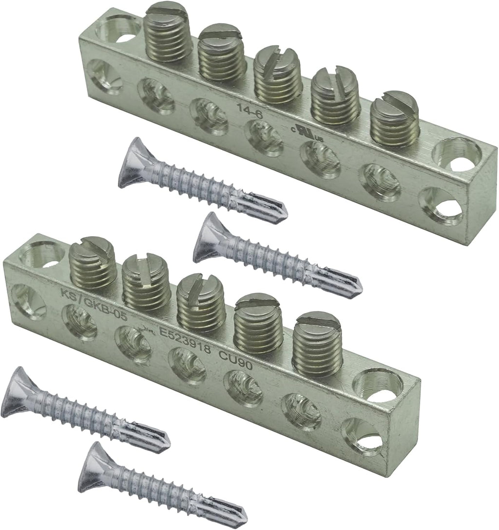 UL Certified Ground Bar Kit, Max Wire Dia 4 AWG，Aluminum Ground Bus Bar with Self Tapping Dovetail Screws (5 Terminal Positions, 2pcs)