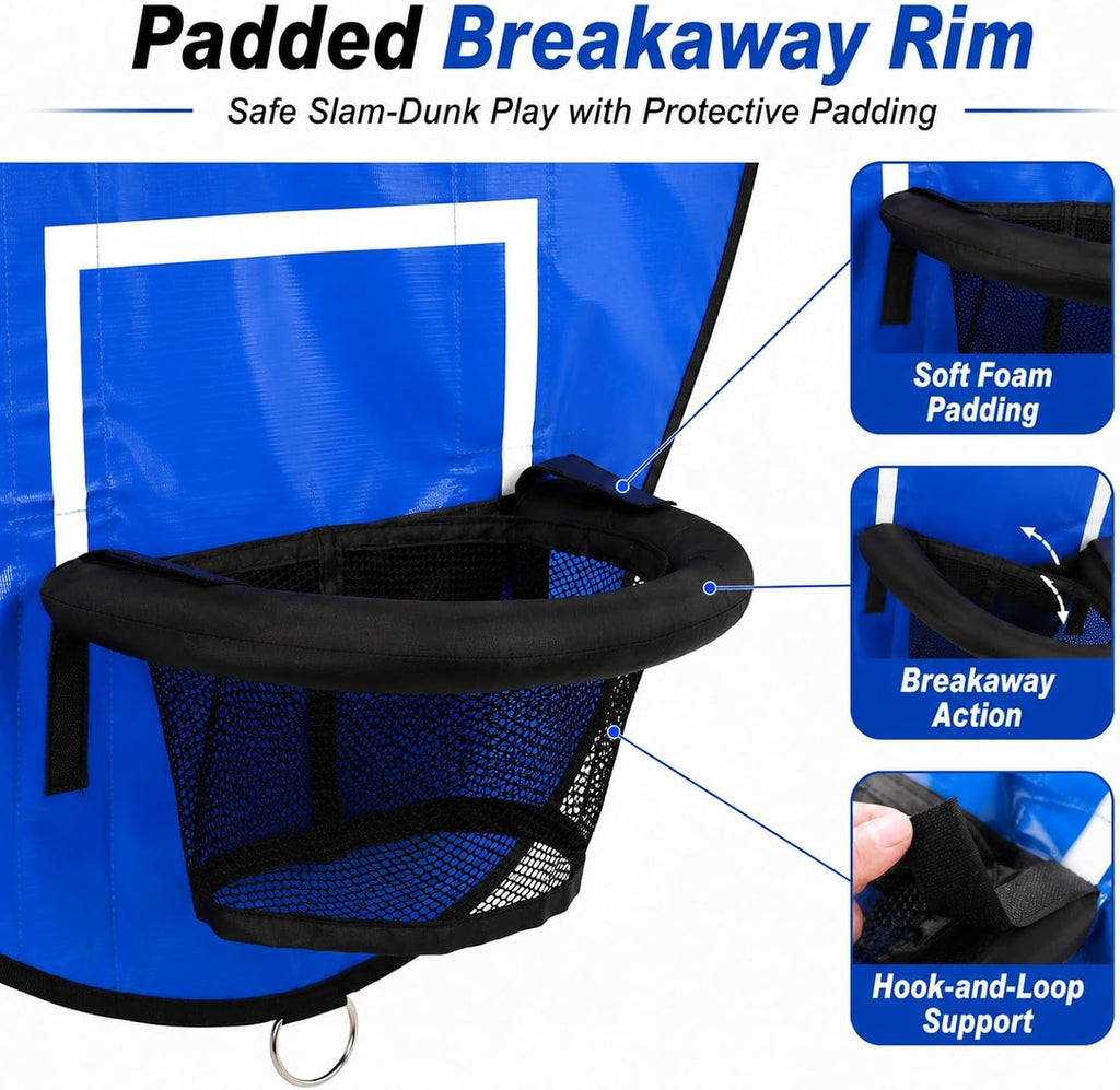Trampoline Basketball Hoop Attachment, Soft PVC Backboard, 3 Balls & Pump | Attaches to enclosure net or poles; no