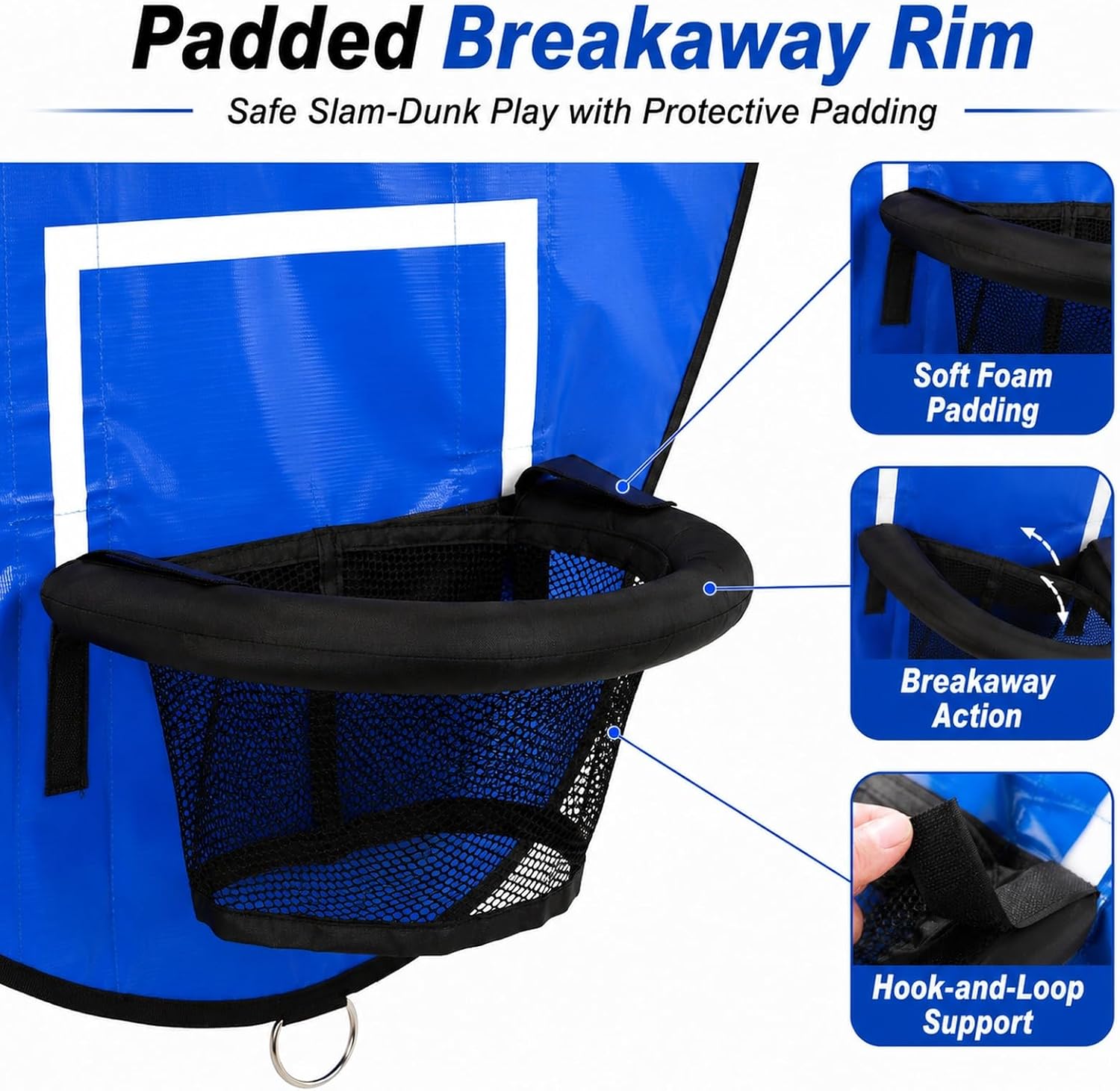 Trampoline Basketball Hoop Attachment, Soft PVC Backboard, 3 Balls & Pump | Attaches to enclosure net or poles; no