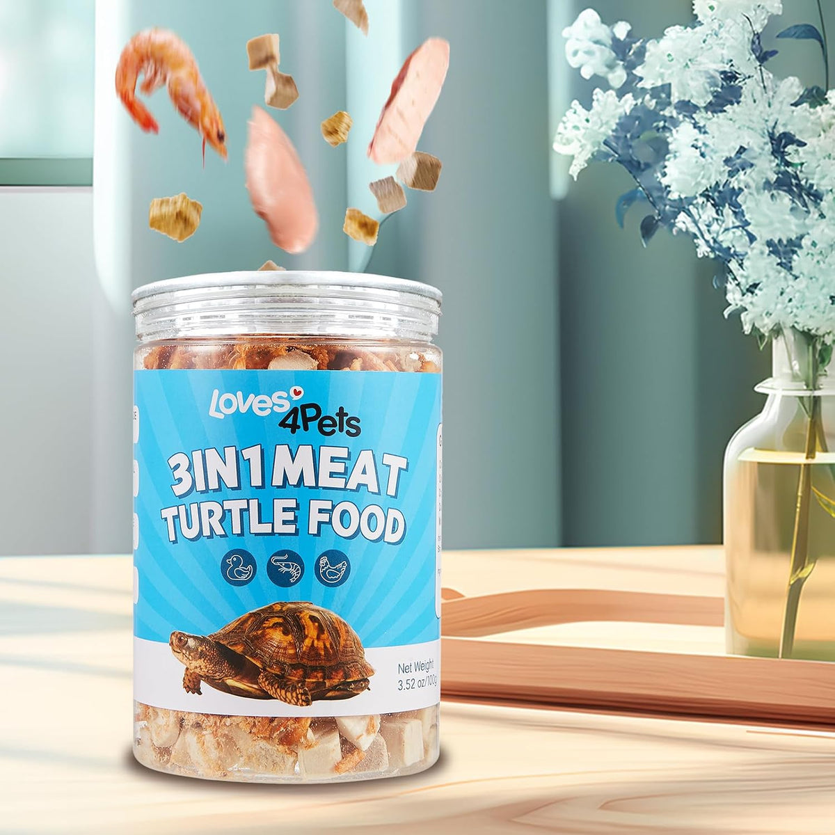 Turtle Food - Natural Freeze-Dried Chicken, Duck and Antarctic Krill – 3 in 1 Premium Treats for Reptiles, Cats &