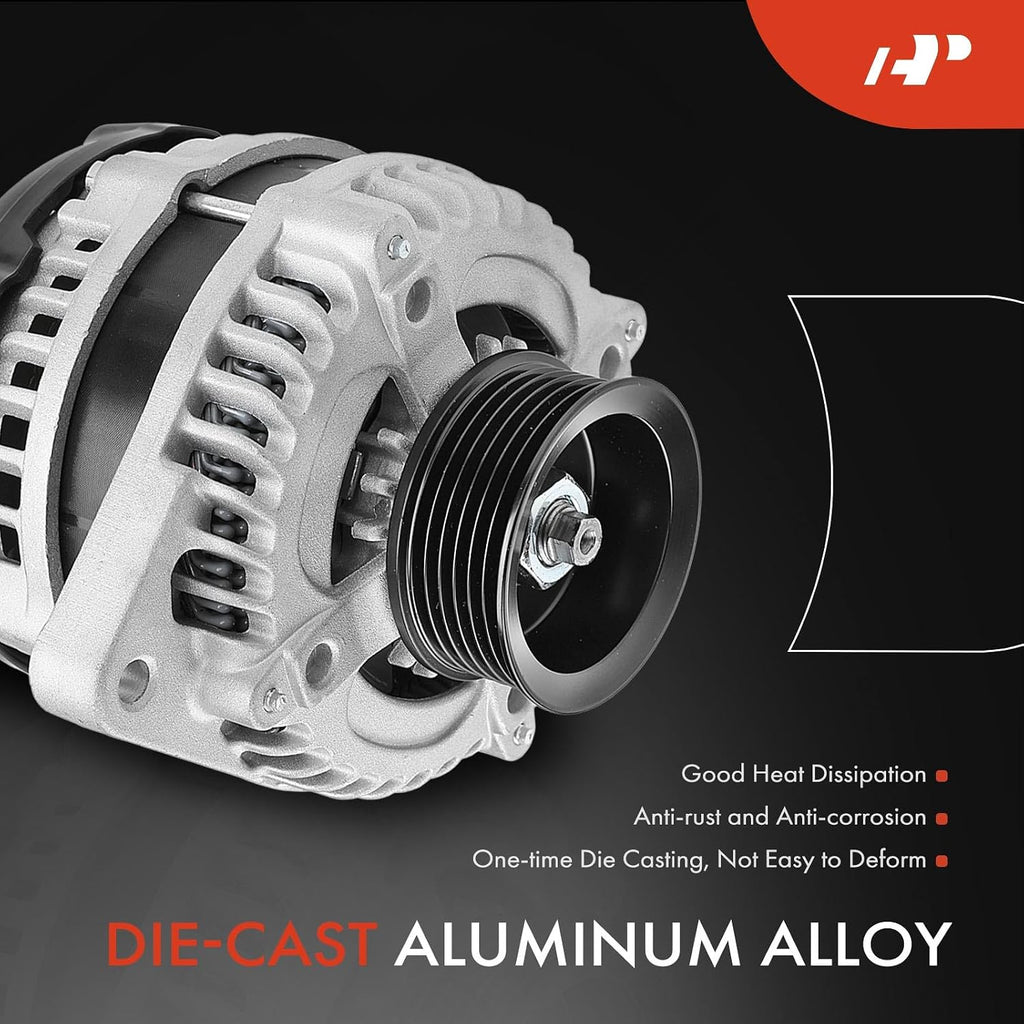 A-Premium Alternator, 12V 130A 6-Groove Pulley CW, Compatible with Saturn