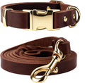 Leather Dog Collar and Leash Set, 6FT Heavy Duty Leather Training Leash with Adjustable Dog Collar, Soft and Durable