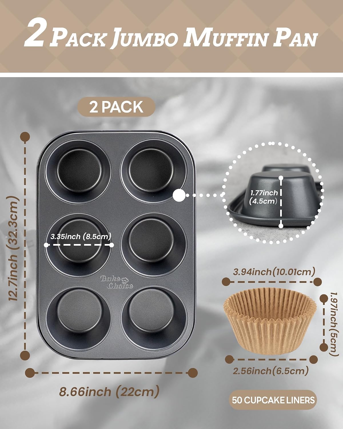 2 Jumbo Muffin Pan for Baking, Extra Large Cupcake Pan