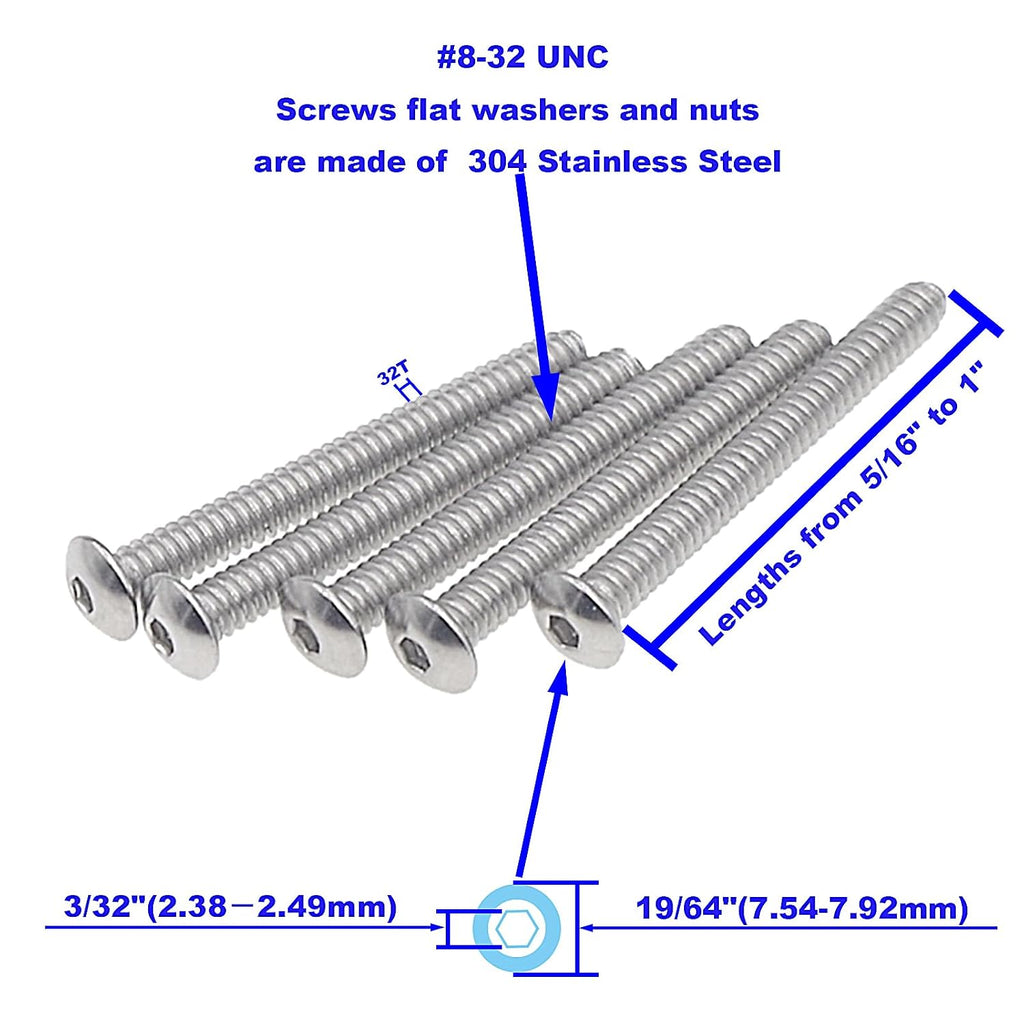 #8-32 UNC 304 SS Button-Head Socket Cap Screws, Nuts & Washers Kit