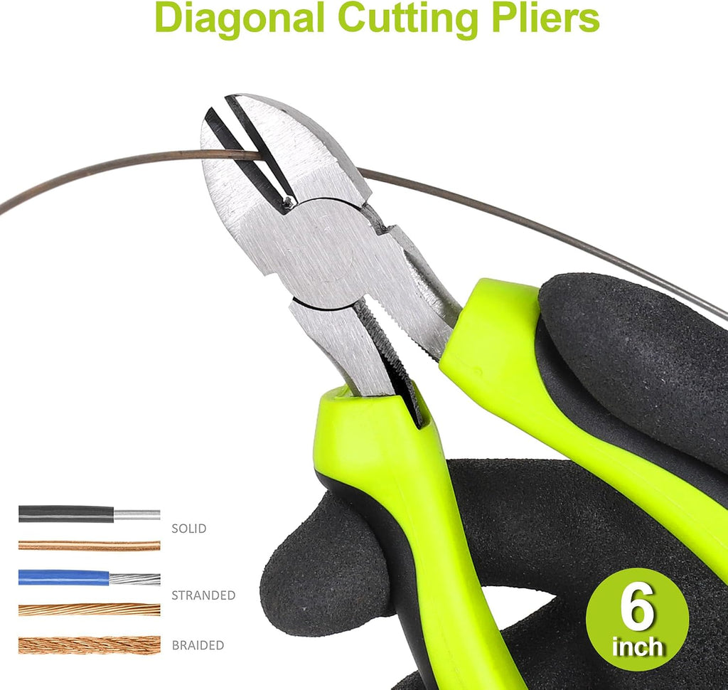 5-Piece Utility Pliers Set with Storage Bag, Includes Groove Joint, Diagonal, Long Nose, Slip Joint Pliers and 8"