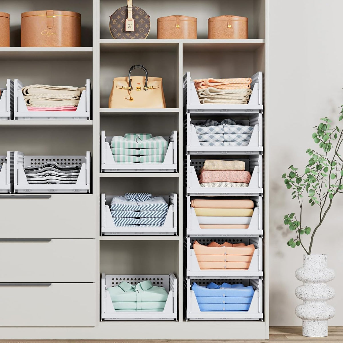 8 Pack Stackable Closet Storage Basket - Stackable Storage Bins