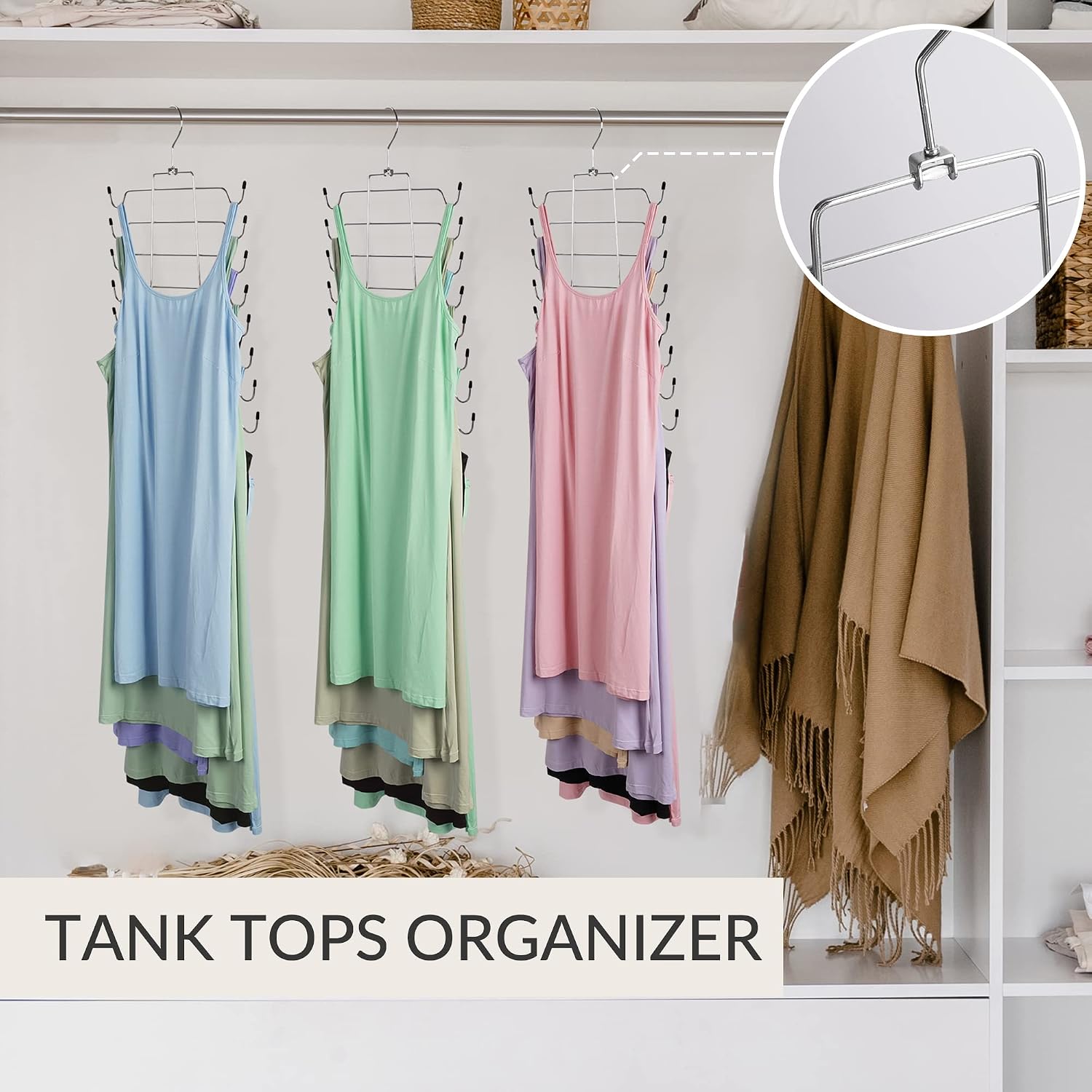2 Pack Tank Top Hanger Space Saving, Bra Hangers for Closet Organizer, Hanging Bra Organizer Tank Tops Holder with 16