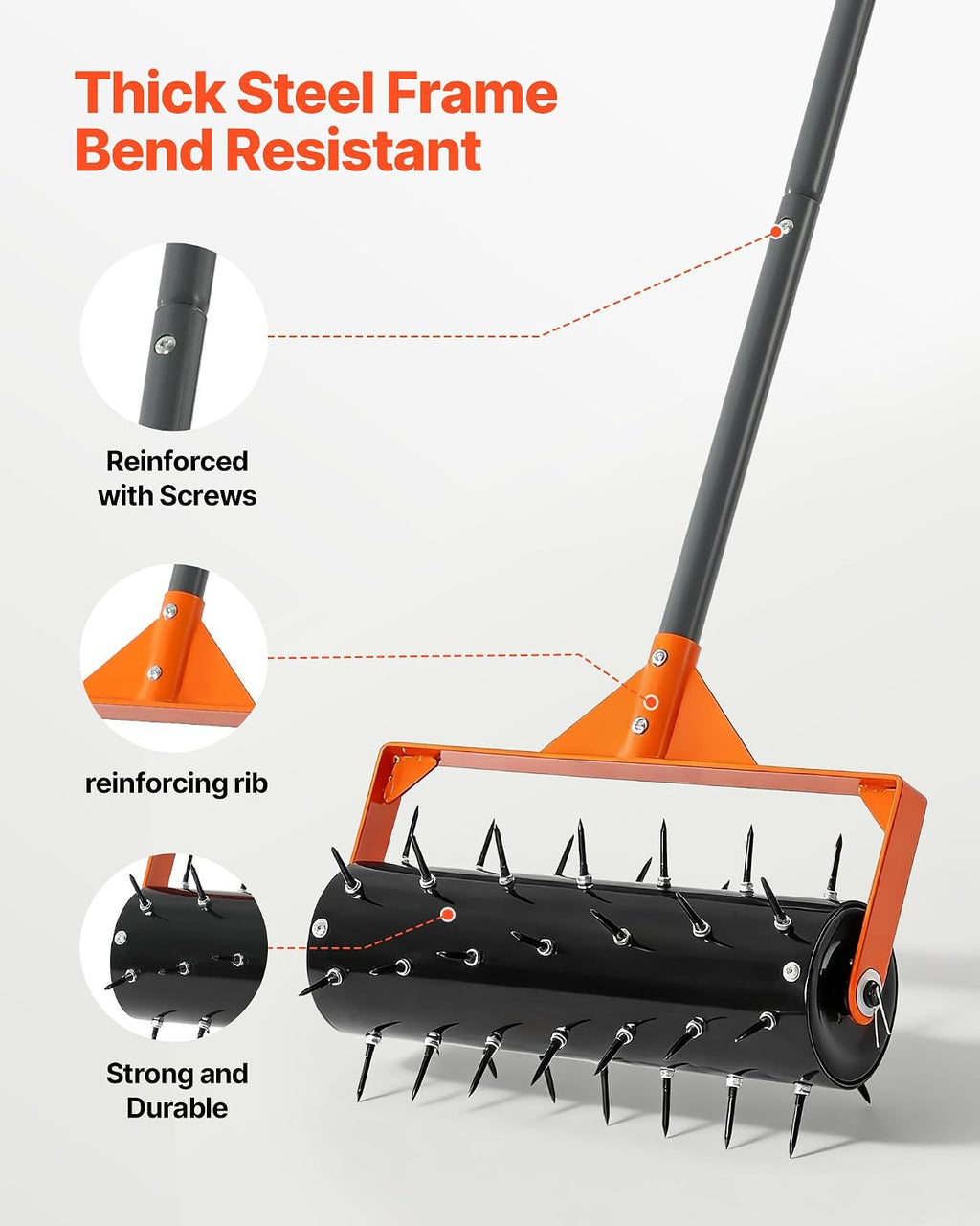 Rolling Lawn Aerator, 15 in Manual Push Aerator Roller with 42 Spikes & 60 in Long Handle, Fillable Drum for Added