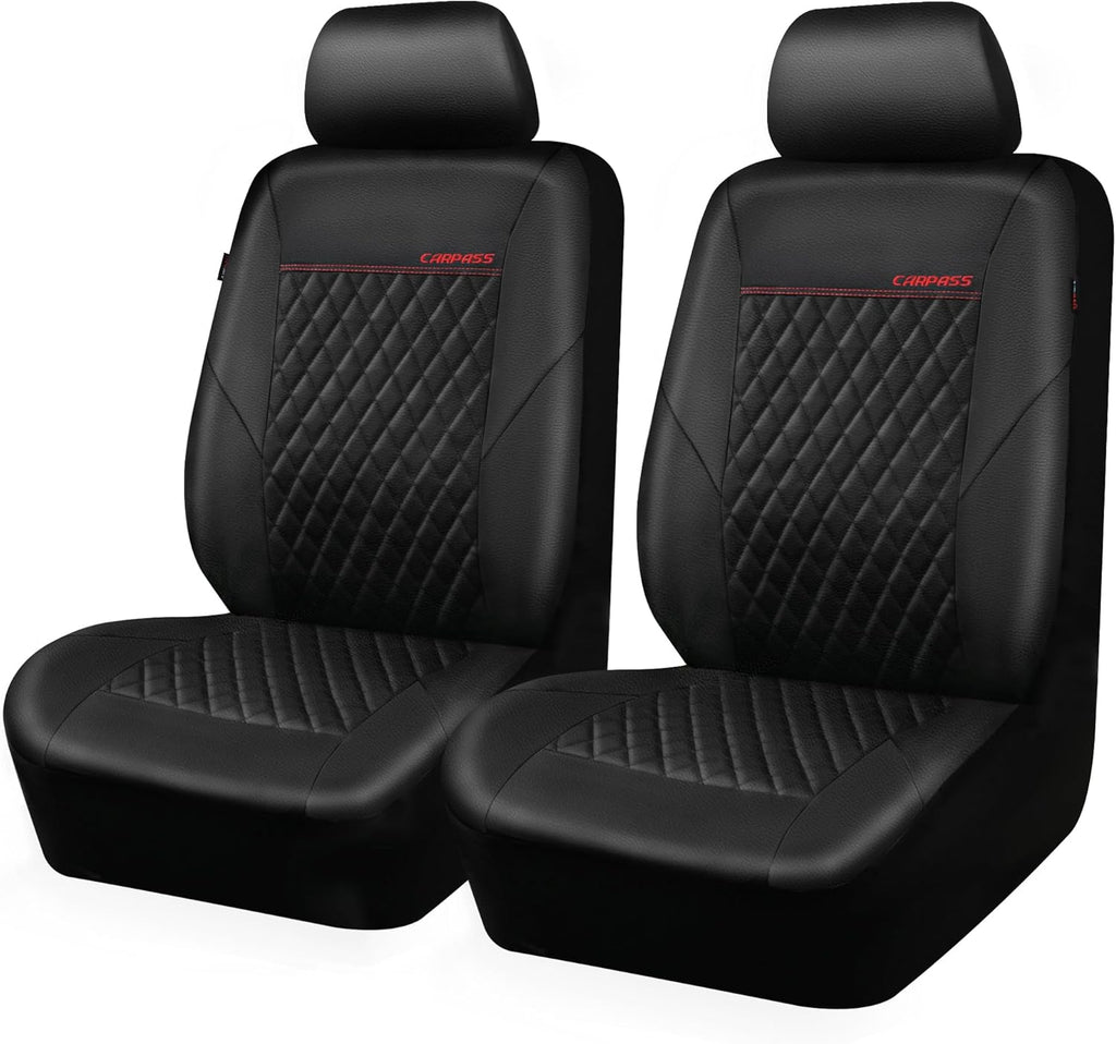 Quilting Leather Seat Cover Two Front Seats Only, Universal Fit Automotive Front Seat Covers Waterproof Deluxe PU