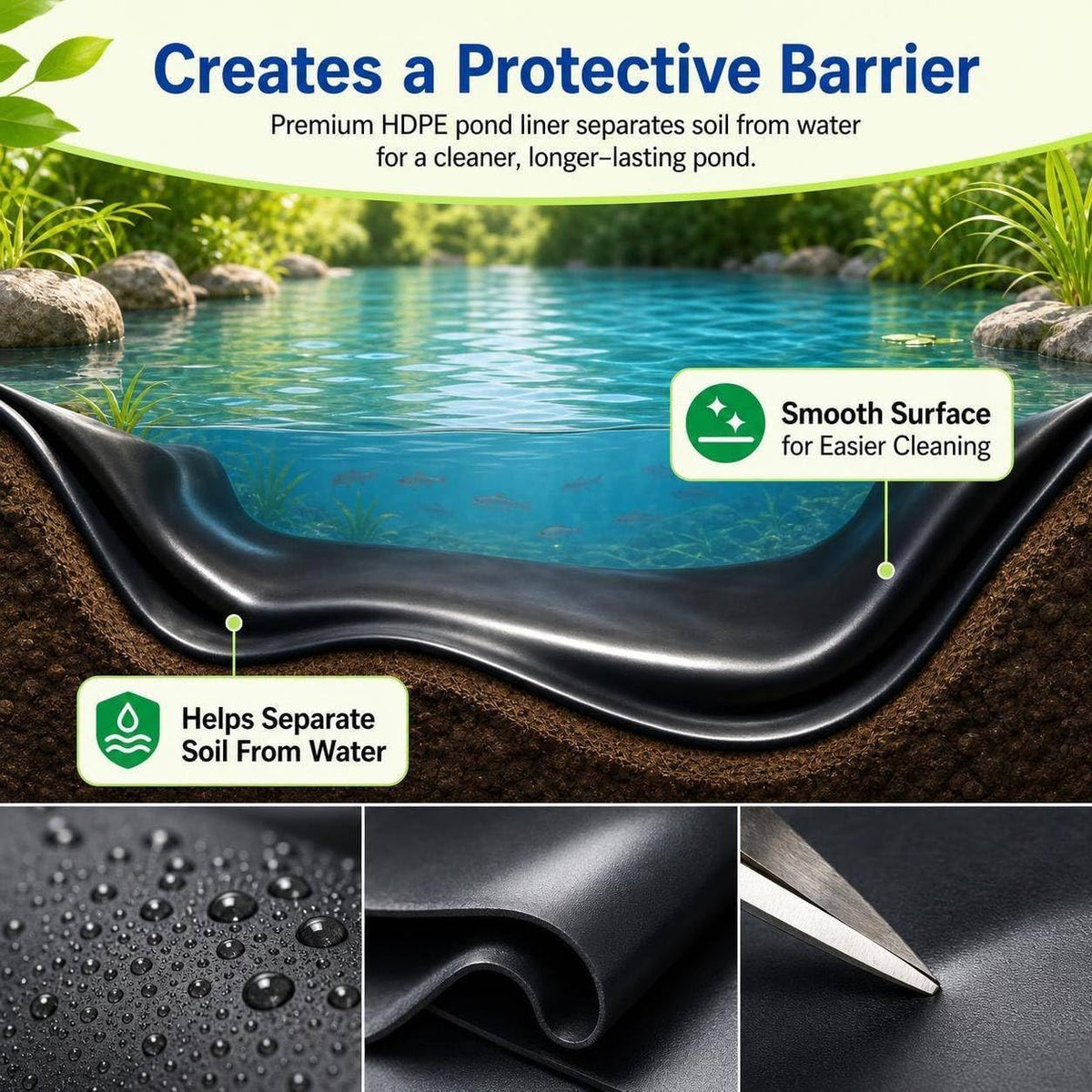 7 x 10 FT Pond Liner, 20 Mil HDPE Pond Liners for Outdoor Ponds