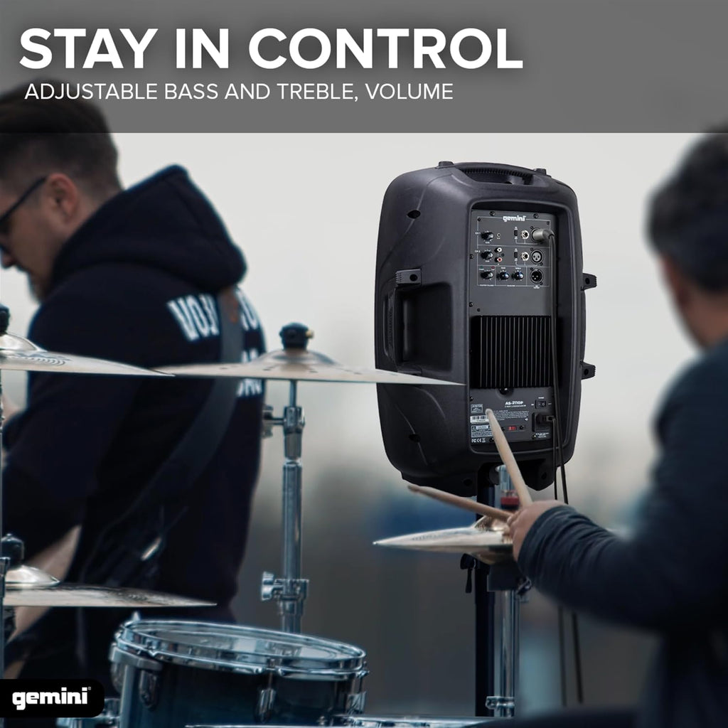 10" Powered PA Speaker, 400 Watts, Built-in Mixer (AS-2110P) | 10" powered PA, 13 lb - built-in mixer, XLR/1/4"