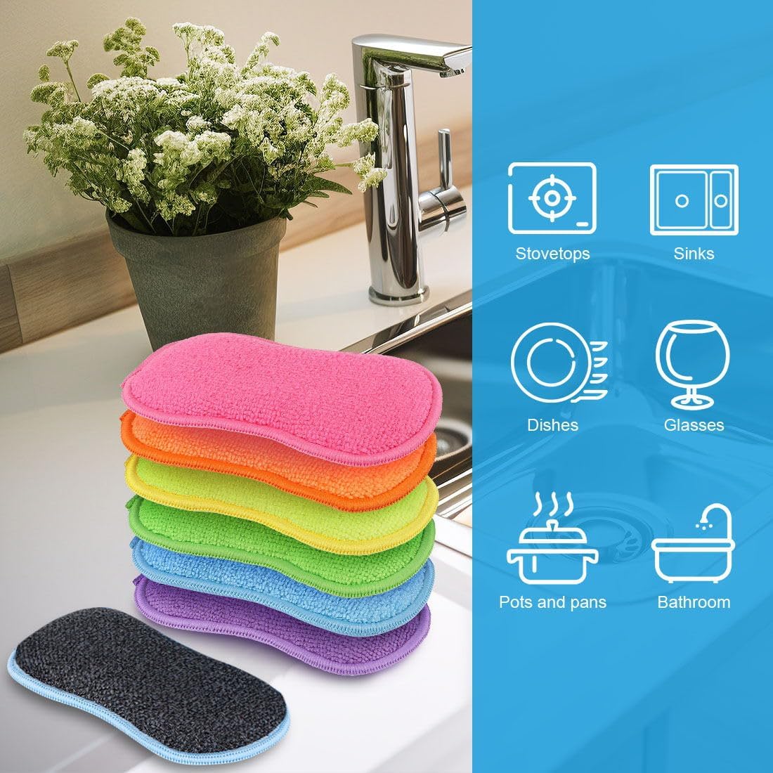 Dish Sponge 12 Pack, Microfiber Kitchen Sponges for Cleaning