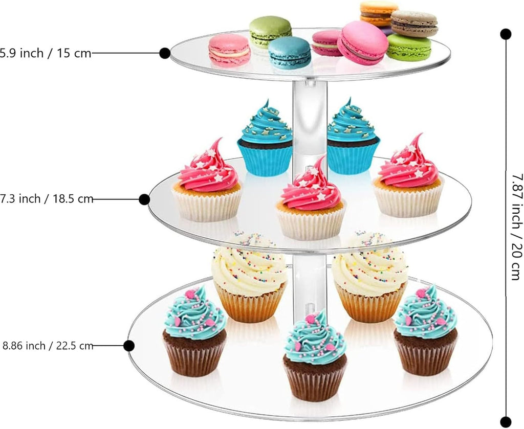 Acrylic Cupcake Stand, 3 Tier Round Clear Cake Stand Cupcake Display Stand Holder Dessert Pastry Tower Tea Party