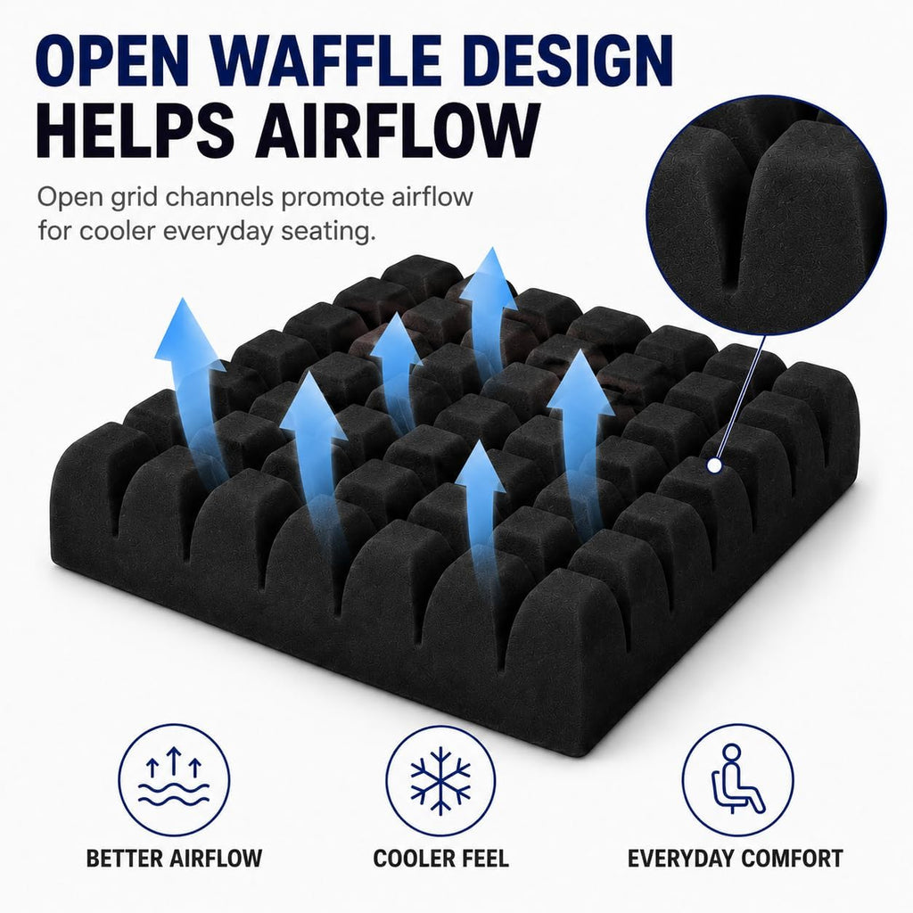 Wheelchair Seat Cushion, Waffle Foam Pad, 18 x 15.7 x 3 in, Black