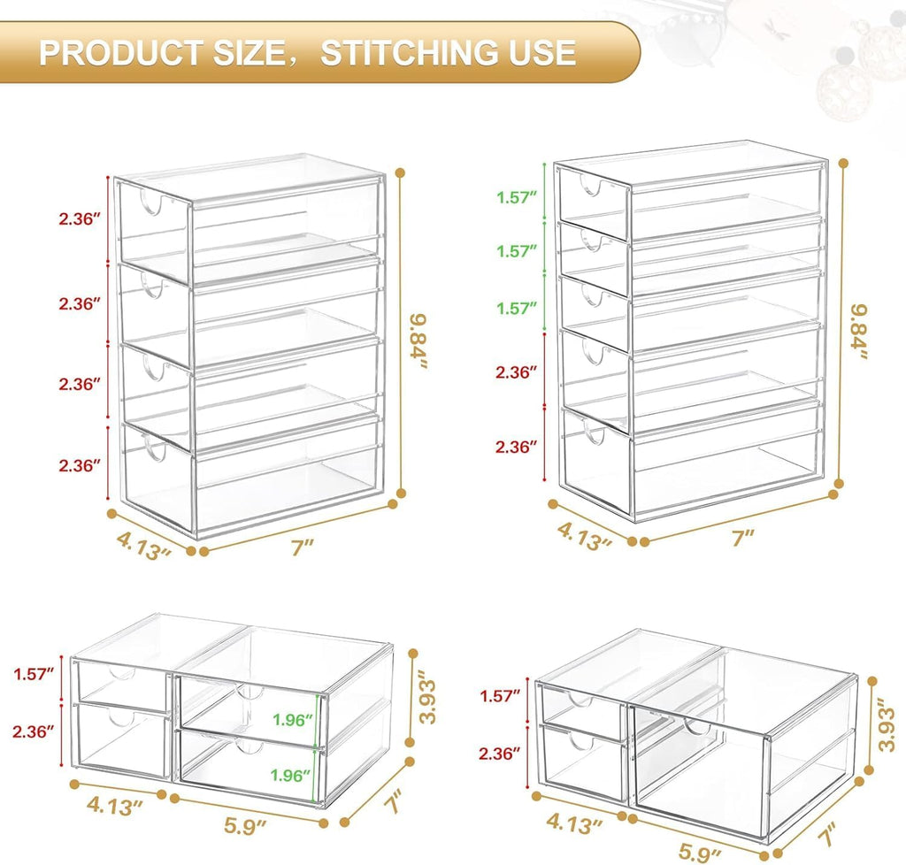 Makeup Organizer Storage With 16 Drawers, 4 Pcs Desktop Office Supplies, Desk Organizers, Clear Accessories