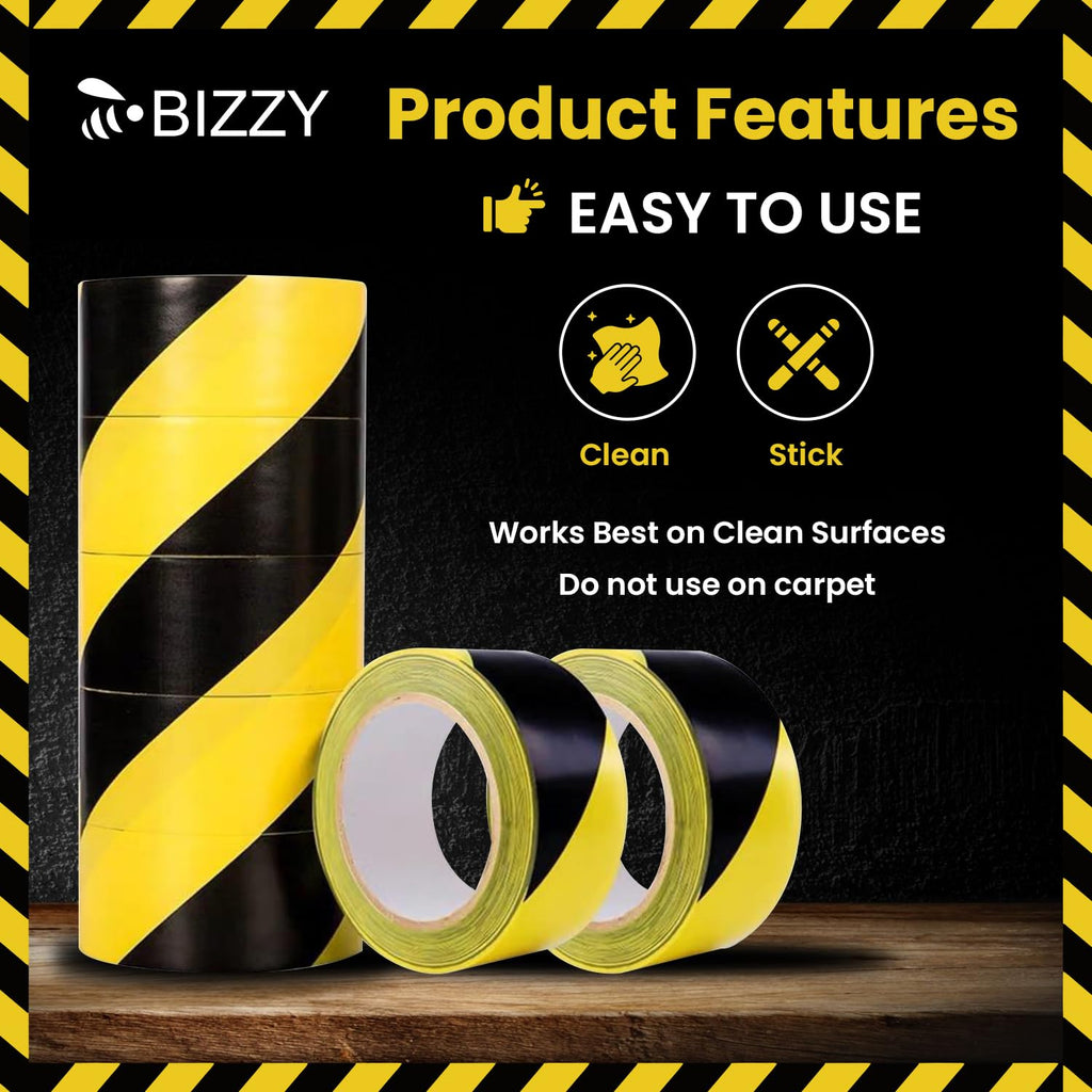 Black and Yellow Safety Tape 2" X 108' Industrial | Yellow and Black Caution Floor Tape | Watch Your Step Tape |