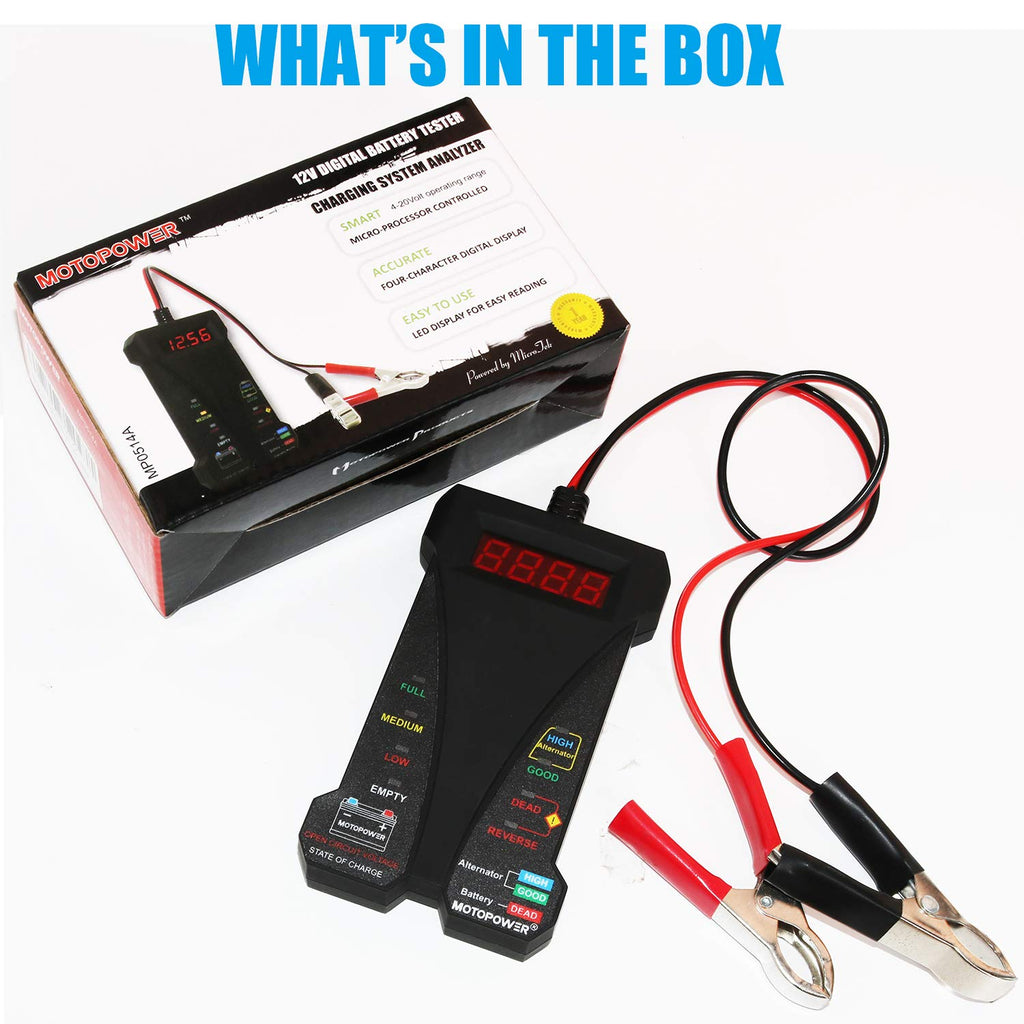 MP0514A 12V Digital Car Battery Tester Voltmeter and Charging System Analyzer with LCD Display and LED Indication