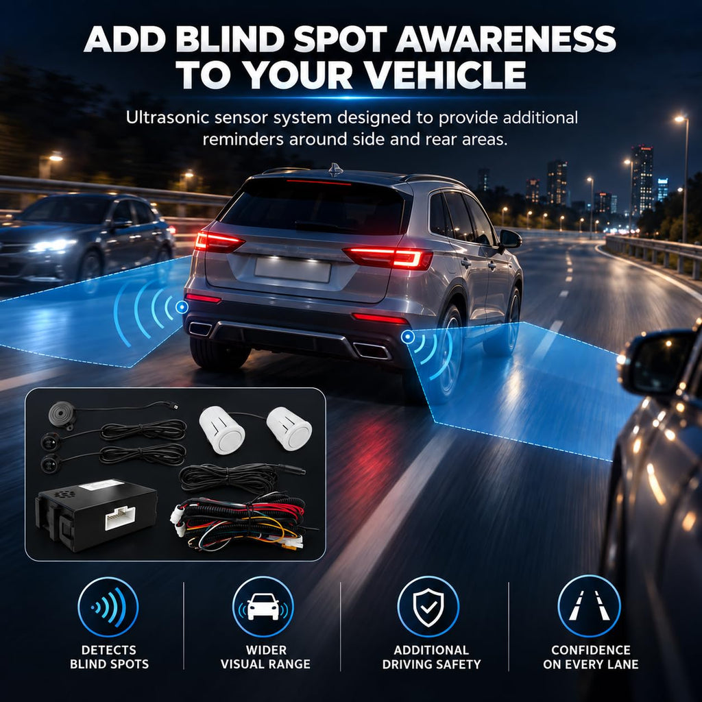 Riloer Blind Spot Sensor Ultrasonic Detection System with LED Alert White