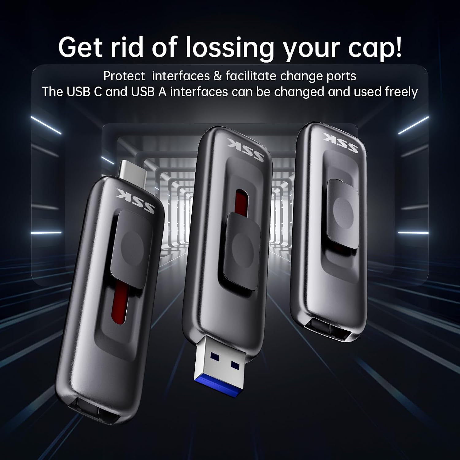 USB Drive 128GB up to 550MB/s External SSD USB C+A 3.2 Thumb Drive | SMART & TRIM,Dual Ports,Metal,Push-pull
