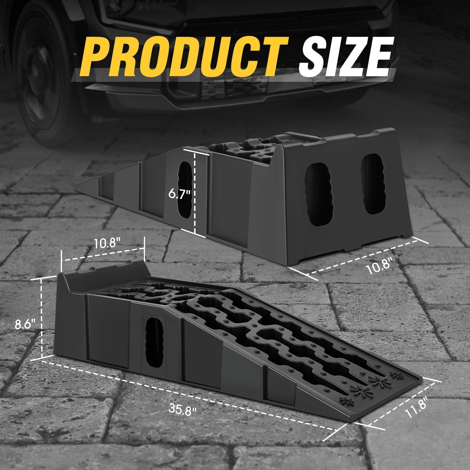 6.7" Car Lift Ramp, 9.6" Working Width, 2-Pack Vehicle Parking Ramp Stand - 7.2T G.V.M Capacity, Multifunctional