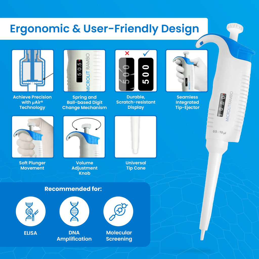 Single-Channel Micropipette, 0.5-10µL Capacity - Precise Liquid Handling