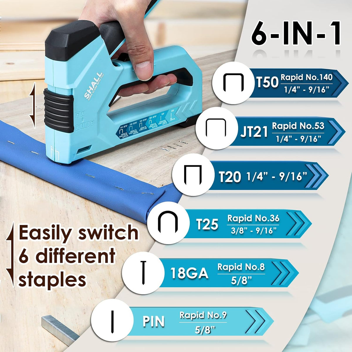 6-in-1 Staple Gun Heavy Duty - Upholstery Stapler Nail Gun with 4000 Counts Staples, Manual Brad Nailer with Staple