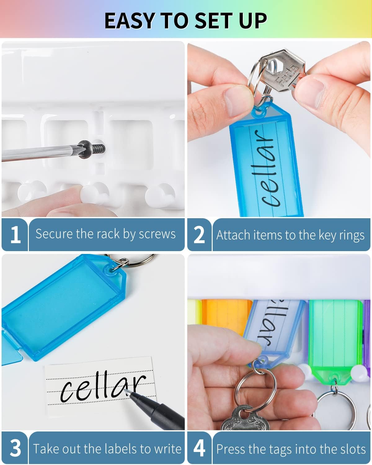 2 Pack Key Tag Rack, Slot Style Wall Mount Key Holder | Plastic Slot-Style Wall Rack Keeps Labeled Keys Organized