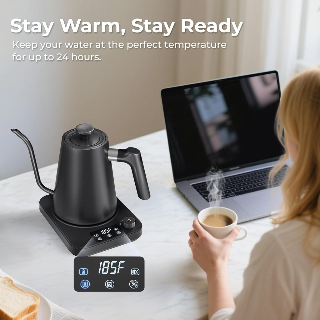 Gooseneck Electric Kettle, ±1°F Temperature Control Electric Kettle, 1.0L 1200W Fast Heating, 24H Keep Warm, 30Min