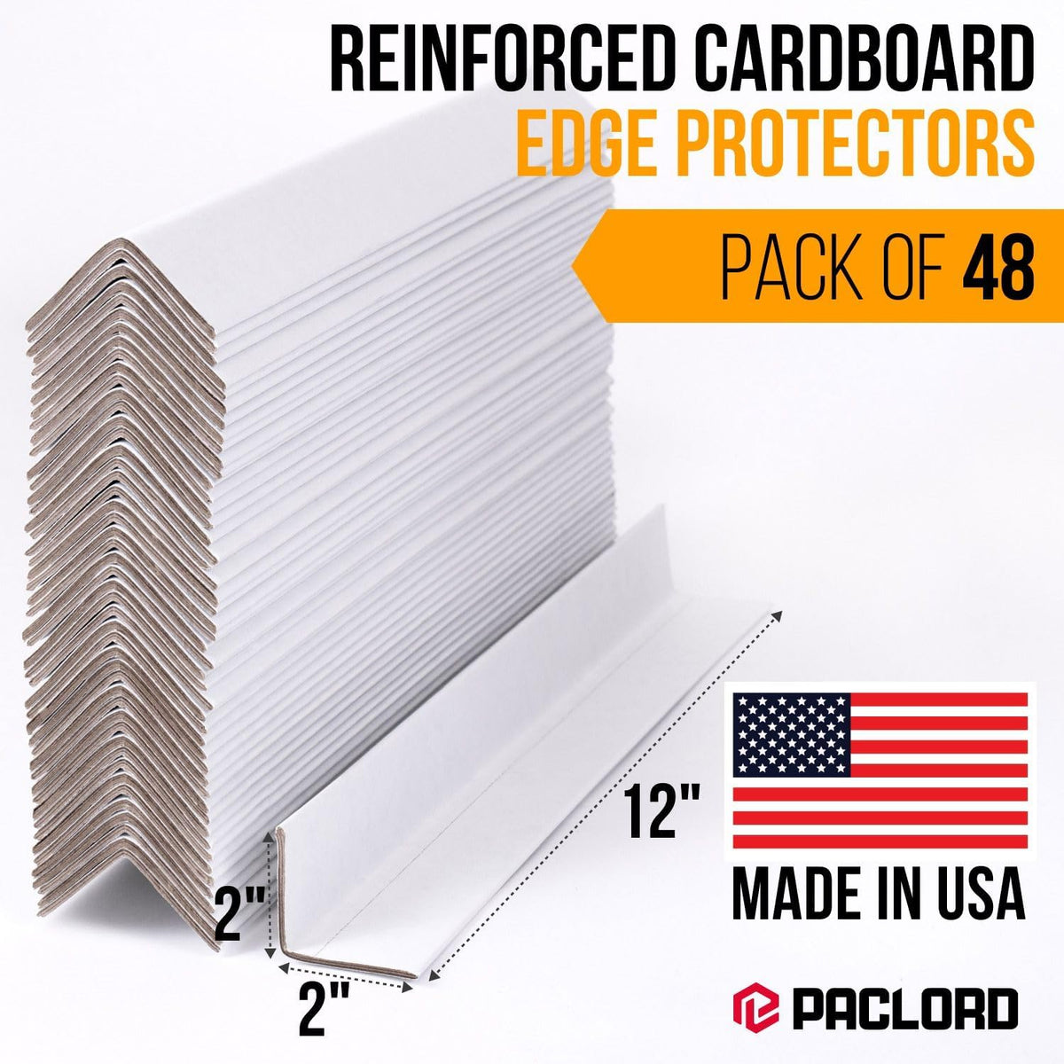 12" x 2" x 2" Cardboard Edge Protectors, 0.12" Thick, Pack of 48