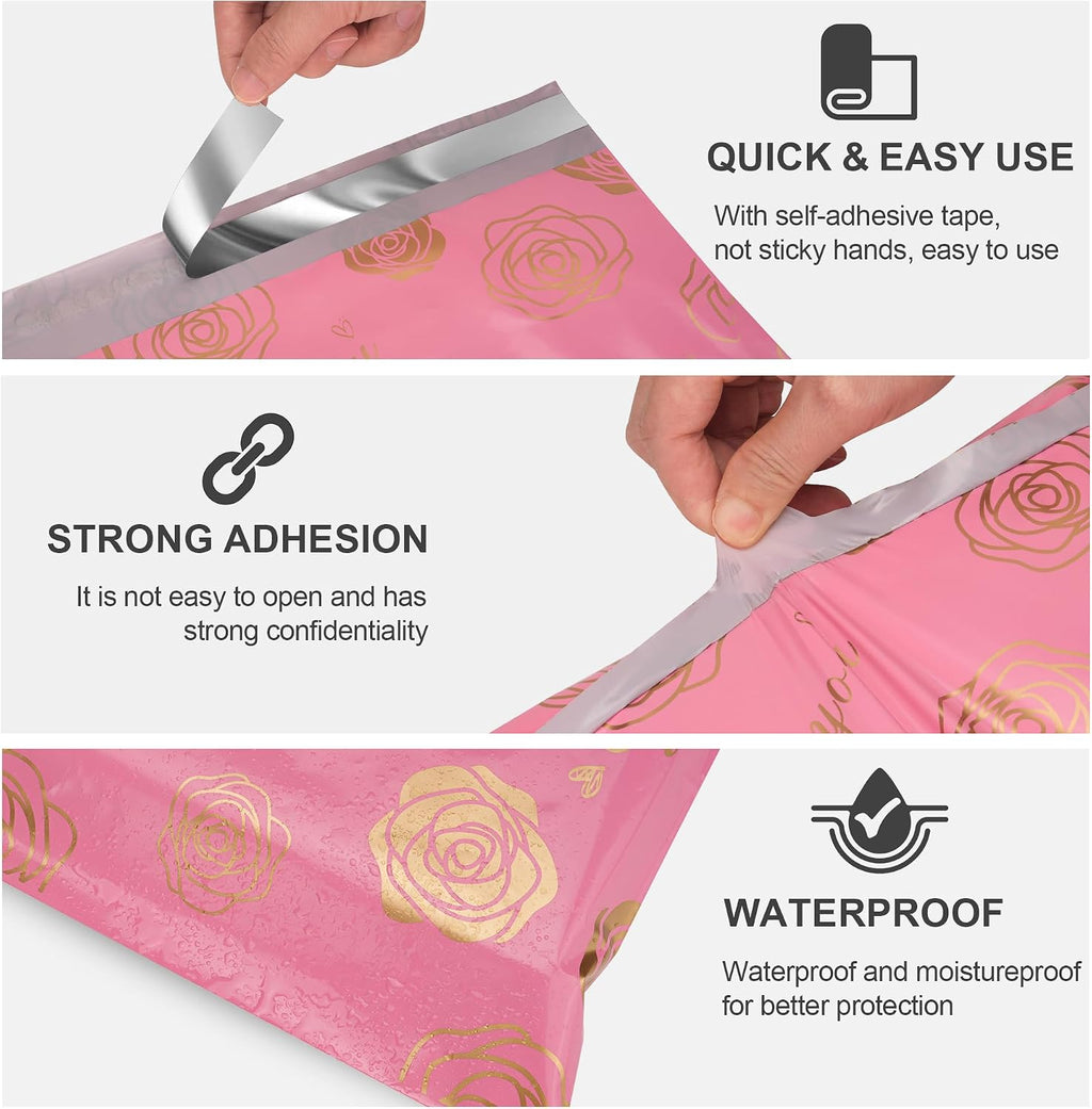 Thank You Poly Mailers 10x13 25 Pack, Gold Rose Design
