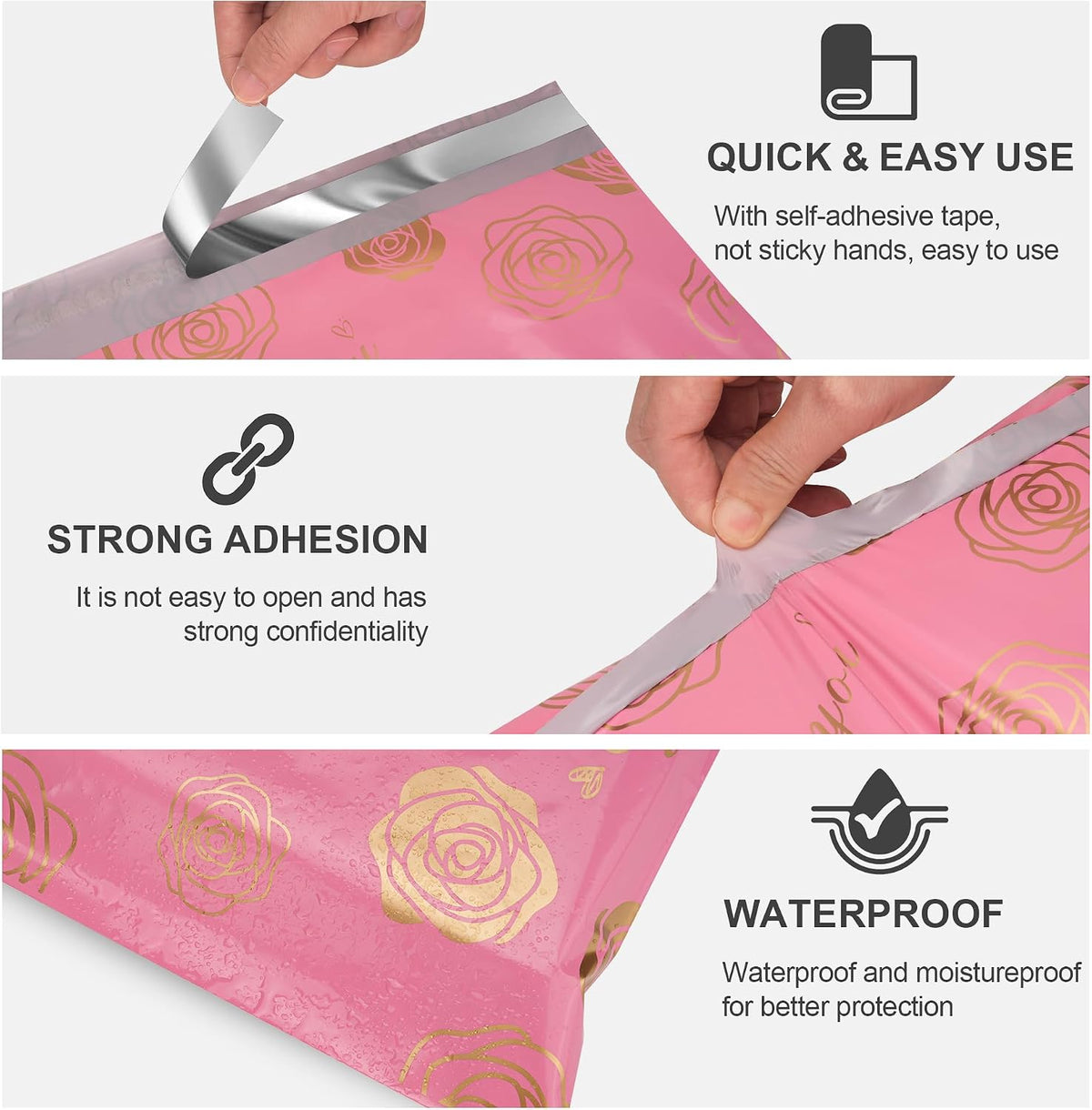 Thank You Poly Mailers 10x13 25 Pack, Gold Rose Design