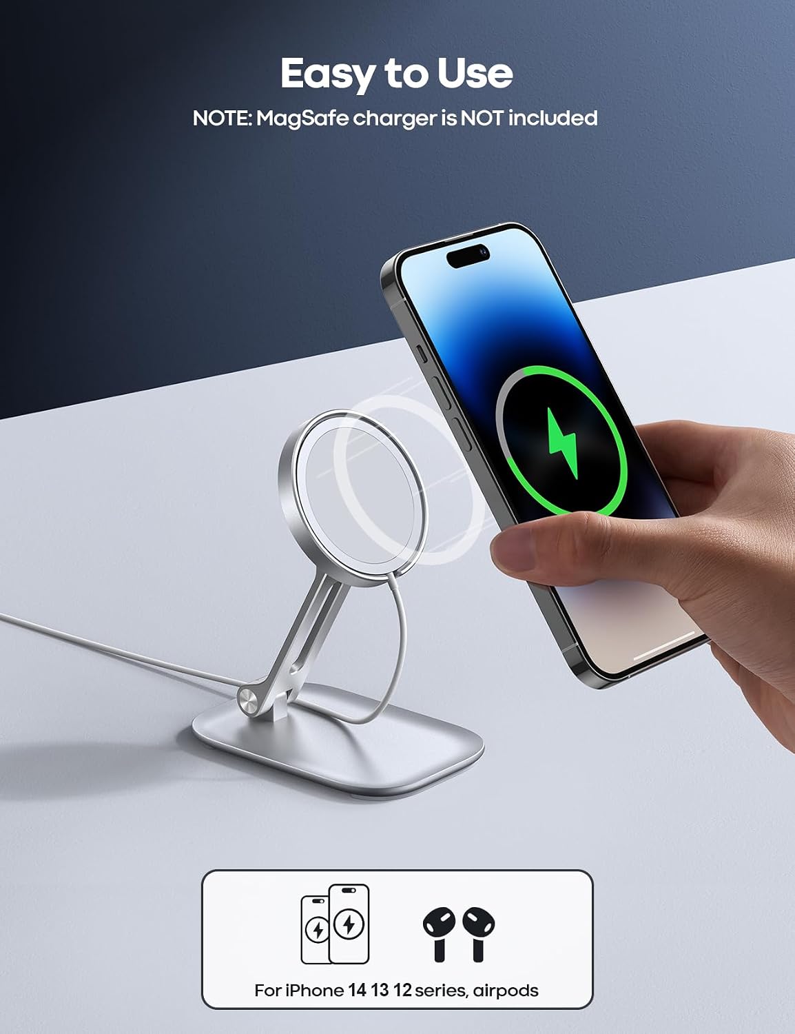 Phone Stand for Apple 15W MagSafe Charger - Dual Hinge Collapsible Adjustable Charging Holder Dock for Desk