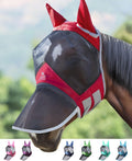 CareMaster Pro Luminous Horse Fly Mask Large Eye Space Long Nose with Ears UV Protection for Horse Red Full Size