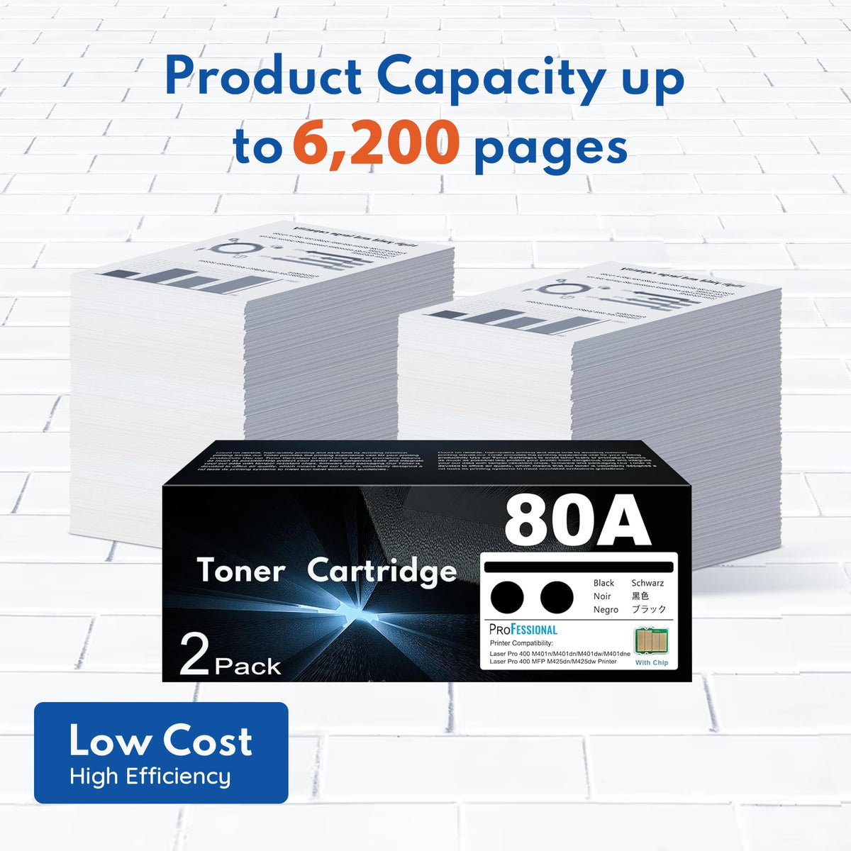 CF280A 80A Toner Cartridge Black High Yield, Replacement for HP 80A
