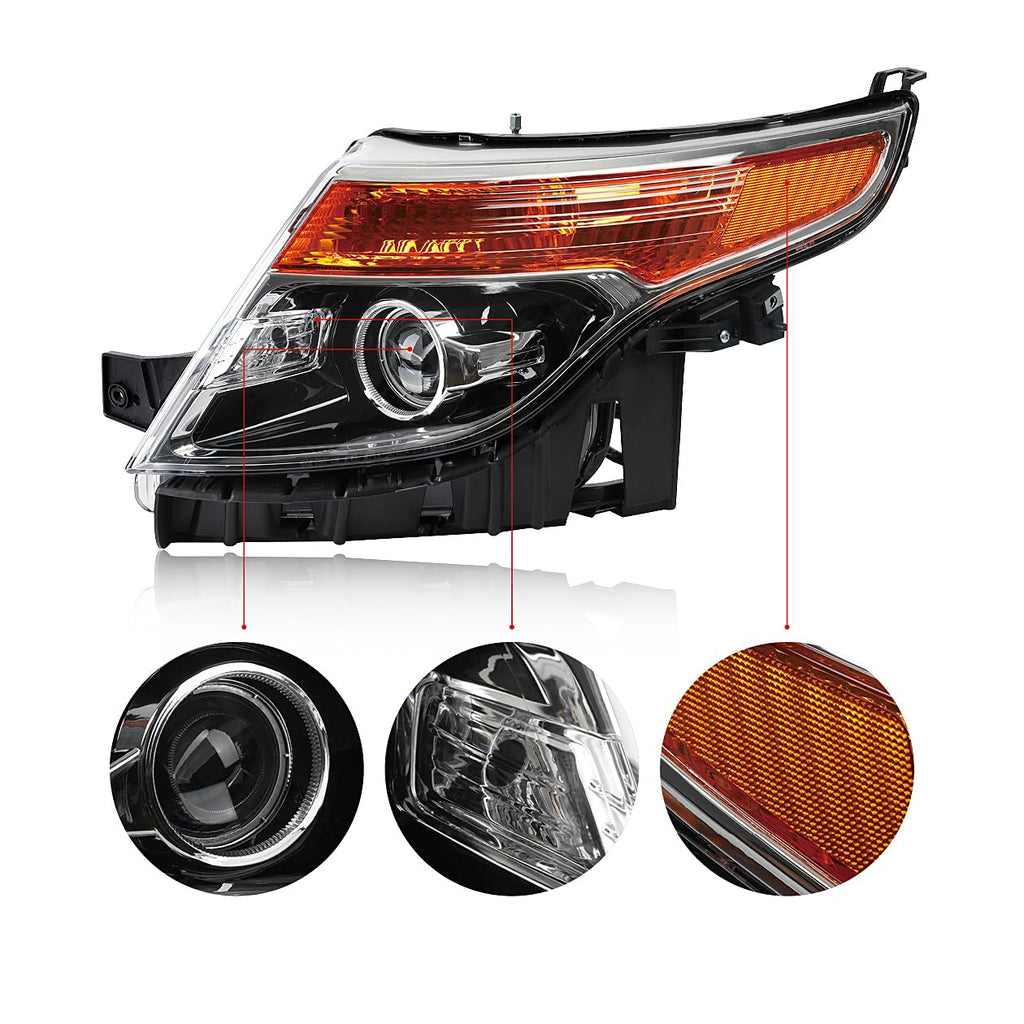 Pair Black Headlights Compatible With 2011-2015 Ford Explorer