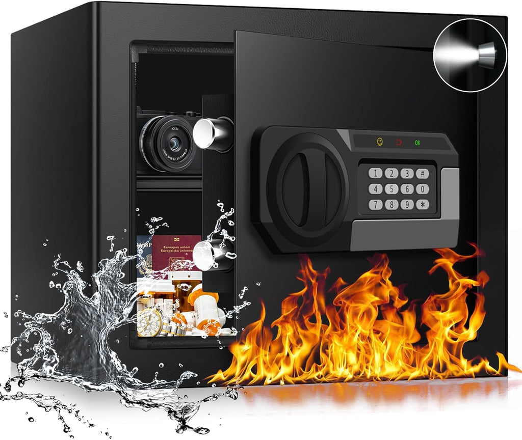 1.8 Cuft Small Fireproof Safe for Home Use, Safe Box Fireproof Waterproof with Programmable Keypad, Spare Keys and