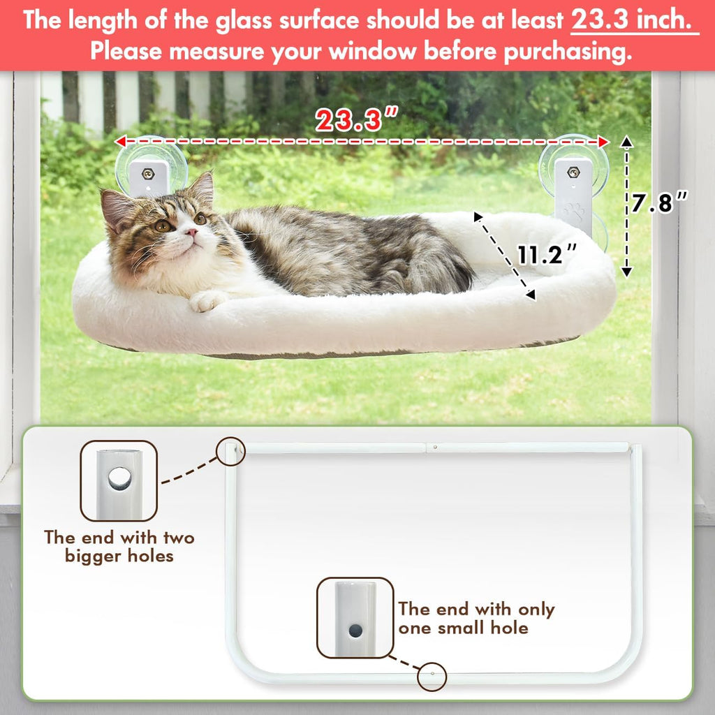 Cordless Cat Window Perch, Window Hammock for Cats with 4 Strong Suction Cups, Solid Metal Frame and Soft Cover