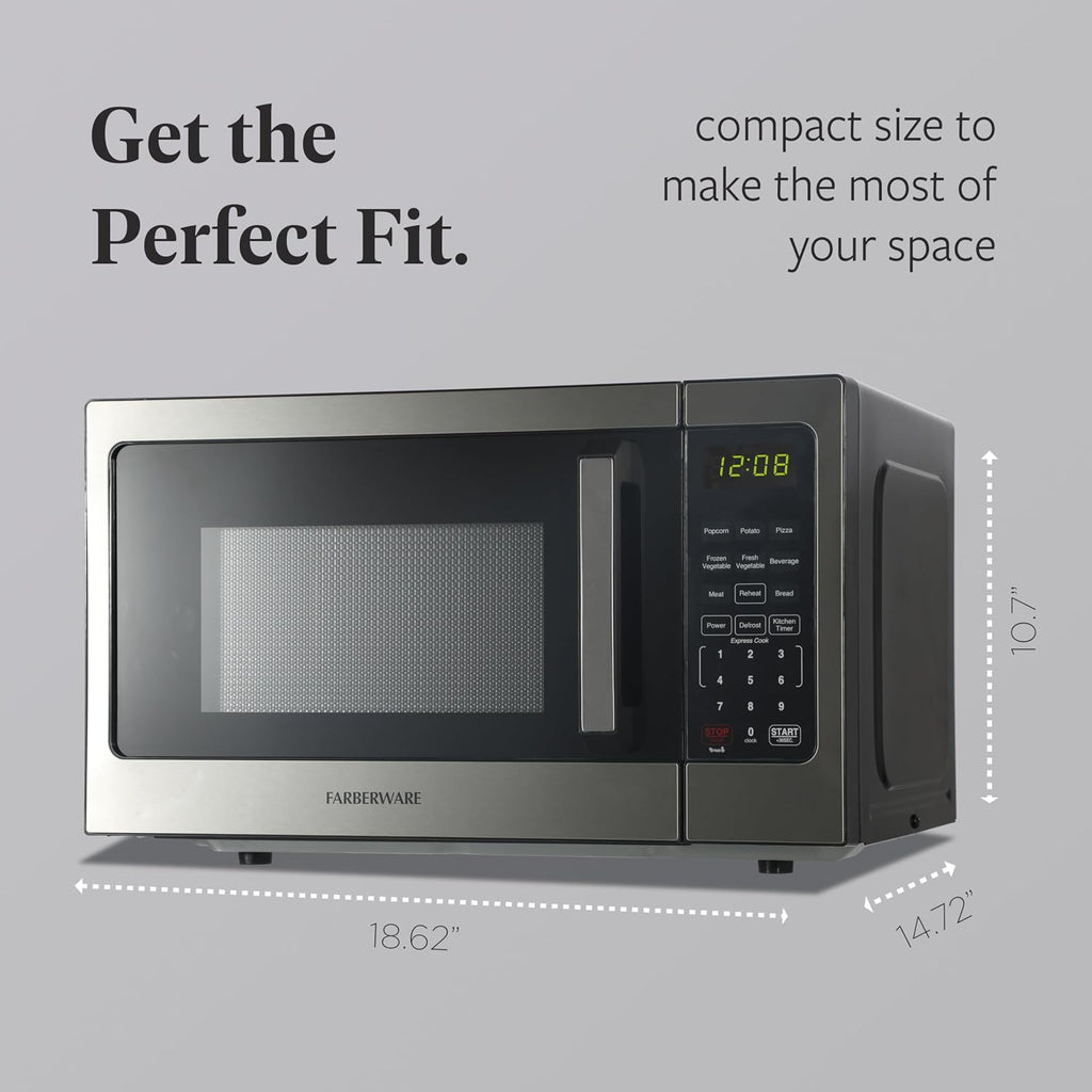 0.9 Cu. Ft. Countertop Microwave Oven – 900 Watts Power, Auto Cook Settings, Defrost, Easy Clean and Child Safety